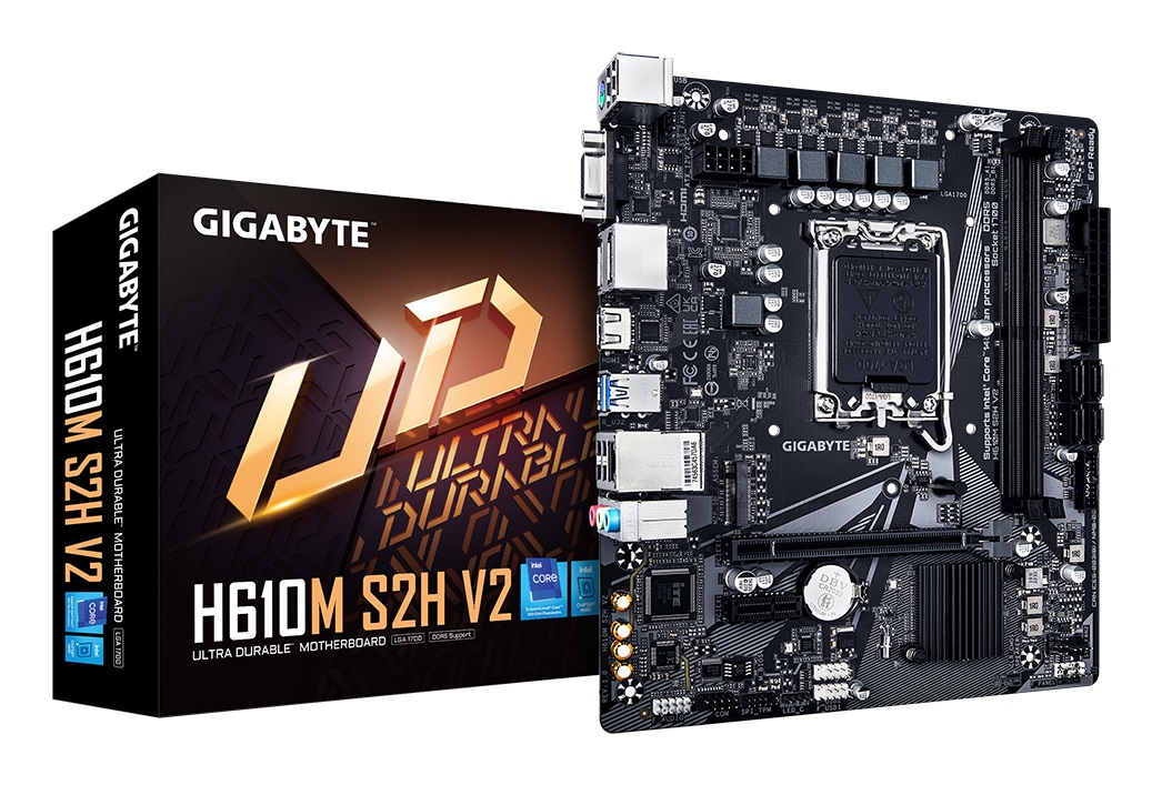 GIGABYTE H610M S2H V2 Scheda Madre - Intel H610, LGA 1700, Supporto CPU Intel Core fino alla 14a generazione, DDR5 fino a 5600MHz, 4 1 1 Fasi Ibride VRM, 1x PCIe 3.0 M.2, GbE LAN, USB 3.2 Gen 1