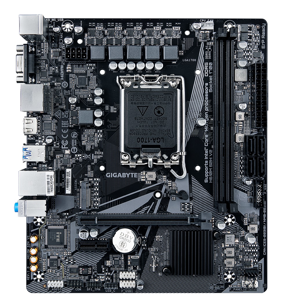 GIGABYTE H610M S2H V2 Scheda Madre - Intel H610, LGA 1700, Supporto CPU Intel Core fino alla 14a generazione, DDR5 fino a 5600MHz, 4 1 1 Fasi Ibride VRM, 1x PCIe 3.0 M.2, GbE LAN, USB 3.2 Gen 1