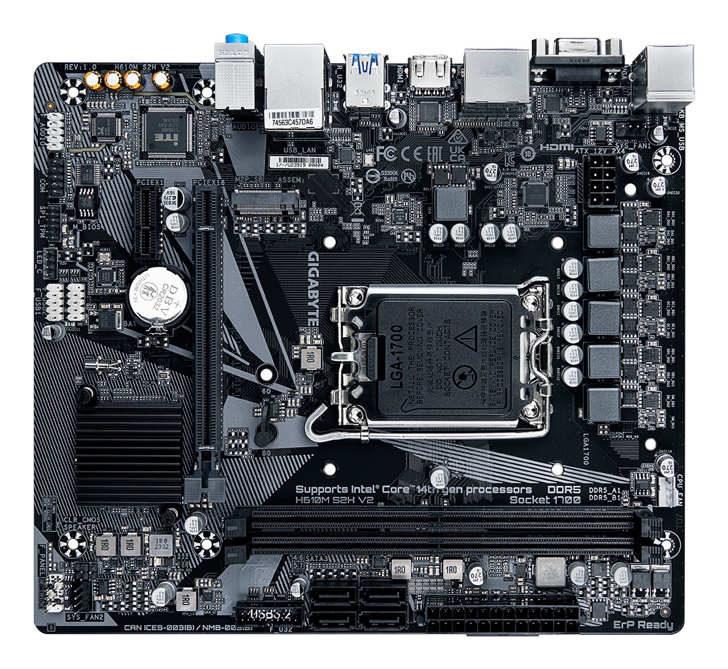 GIGABYTE H610M S2H V2 Scheda Madre - Intel H610, LGA 1700, Supporto CPU Intel Core fino alla 14a generazione, DDR5 fino a 5600MHz, 4 1 1 Fasi Ibride VRM, 1x PCIe 3.0 M.2, GbE LAN, USB 3.2 Gen 1