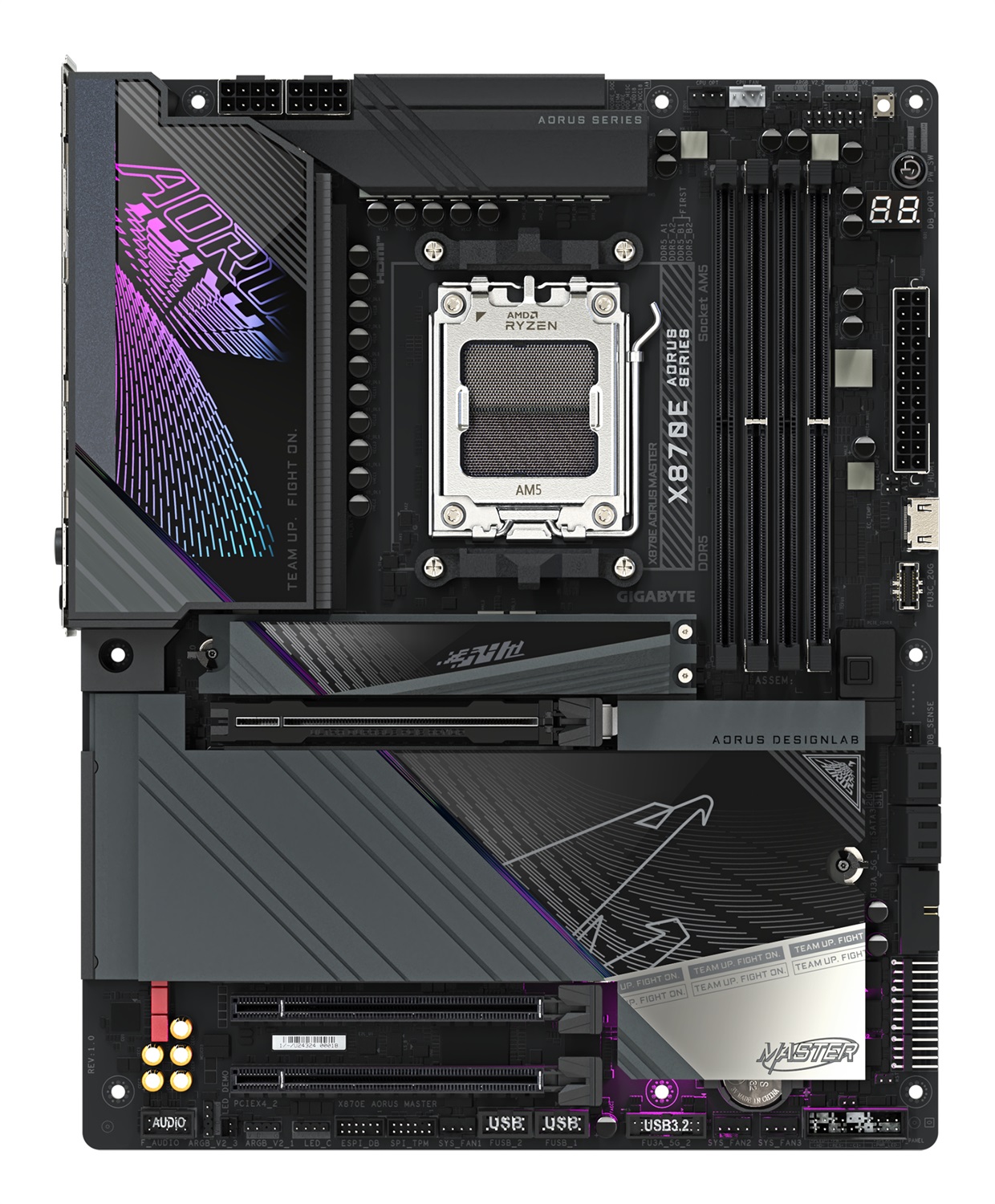 GIGABYTE X870E AORUS MASTER Scheda Madre - Socket AM5, Supporta CPU AMD Ryzen 9000, 16 2 2 Fasi VRM Digitali, Fino a 8600MHz DDR5 (OC), 3xPCIe 5.0 1xPCIe 4.0, Wi-Fi 7, LAN 5GbE, USB 4