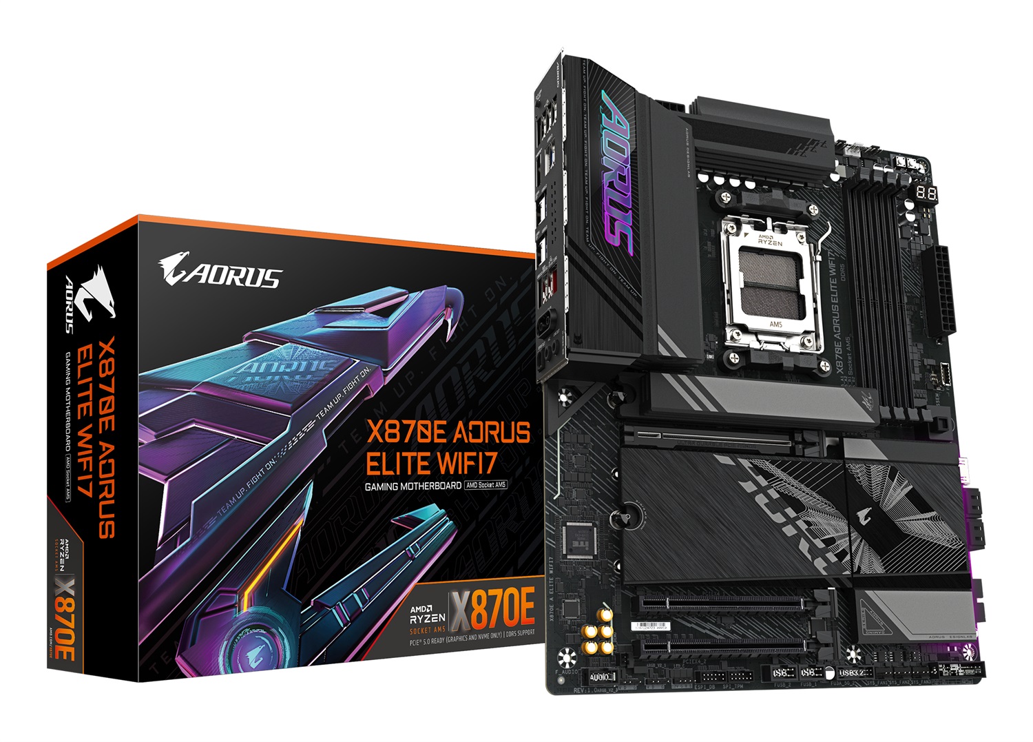 GIGABYTE X870E AORUS ELITE WIFI7 Scheda Madre AM5 - Supporta CPU AMD Ryzen 9000, 16 2 2 fasi VRM, fino a 8000MHz DDR5 (OC), 3xPCIe 5.0 1xPCIe 4.0, Wi-Fi 7, LAN 2.5GbE, USB 4