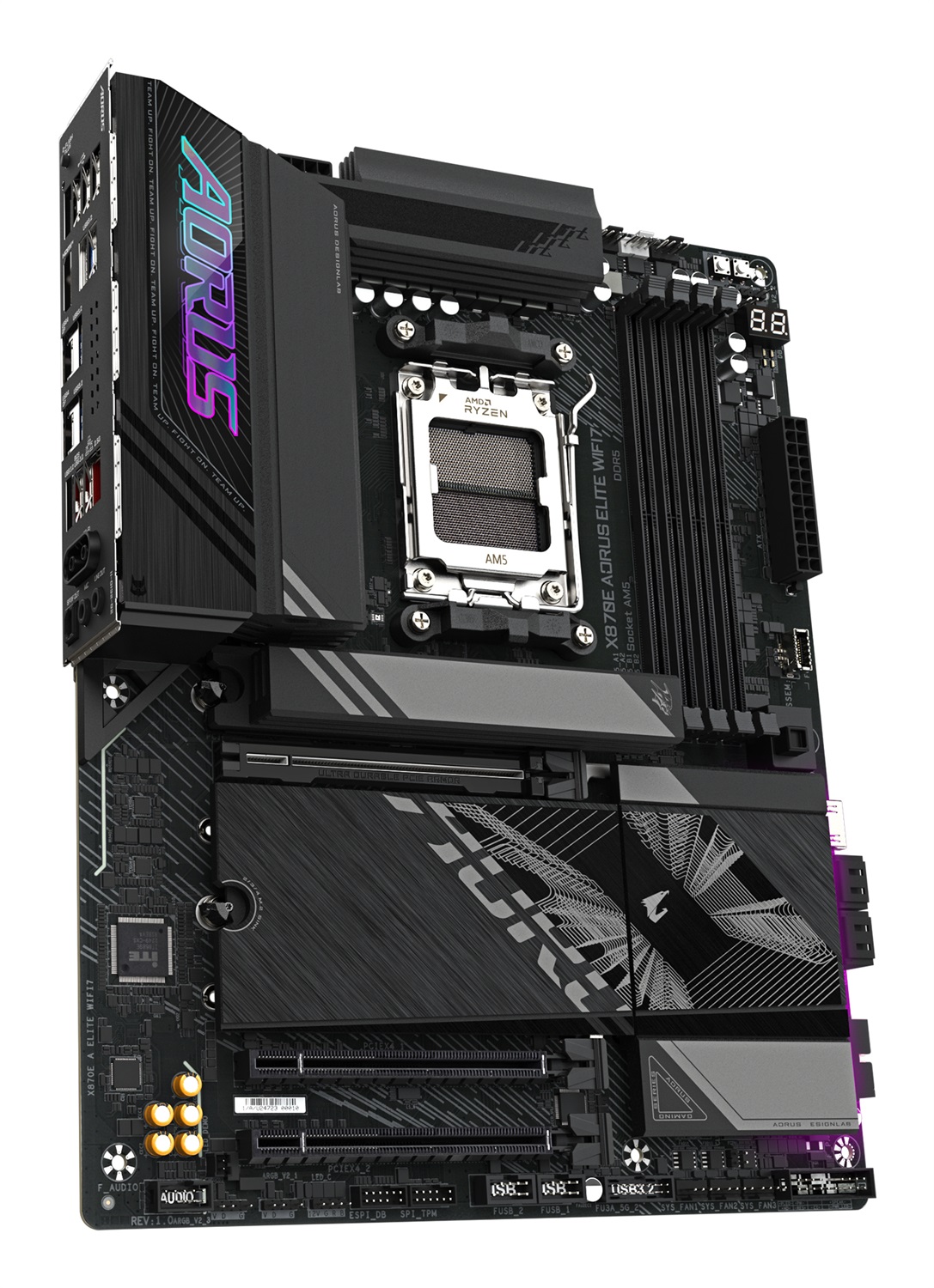 GIGABYTE X870E AORUS ELITE WIFI7 Scheda Madre AM5 - Supporta CPU AMD Ryzen 9000, 16 2 2 fasi VRM, fino a 8000MHz DDR5 (OC), 3xPCIe 5.0 1xPCIe 4.0, Wi-Fi 7, LAN 2.5GbE, USB 4