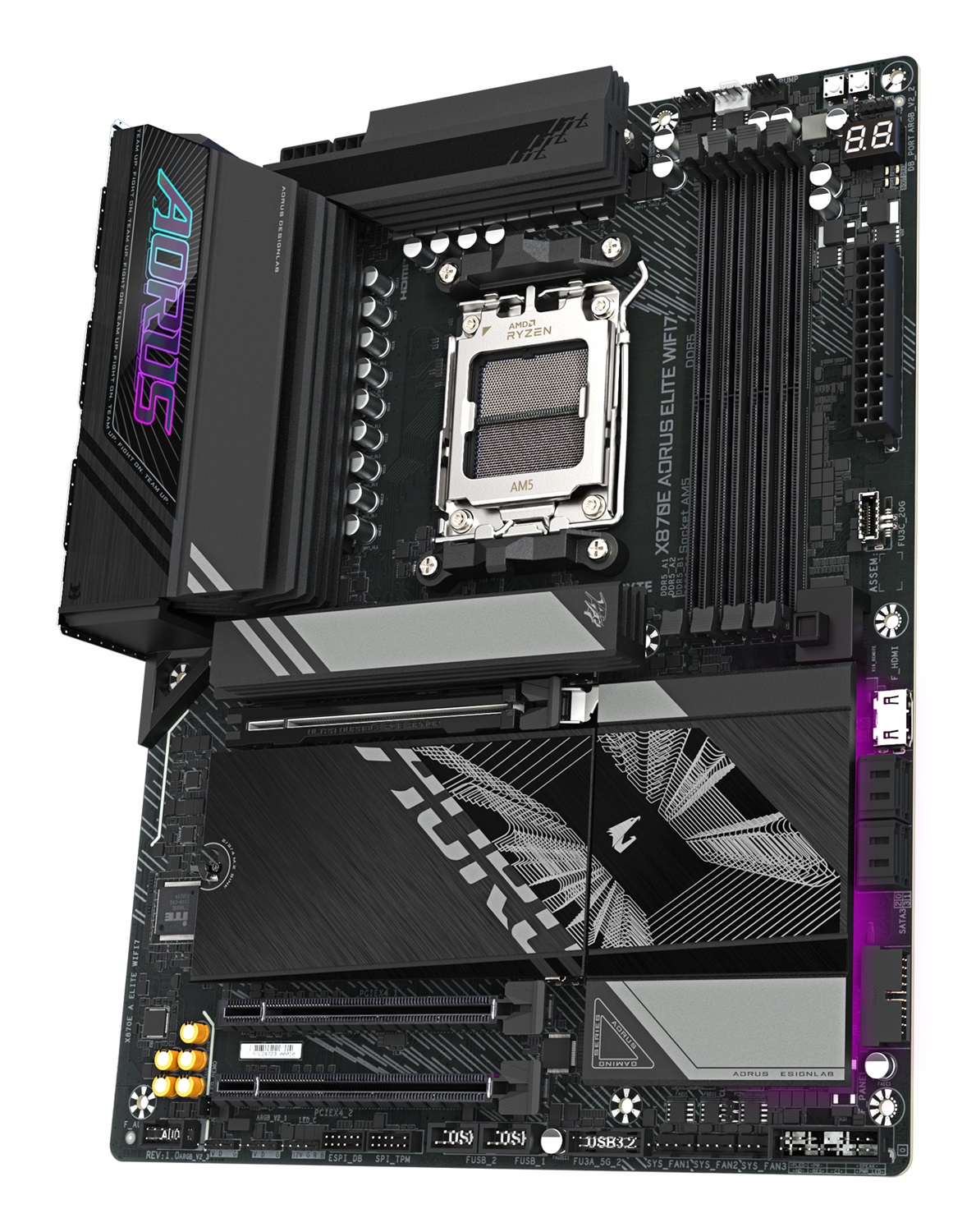 GIGABYTE X870E AORUS ELITE WIFI7 Scheda Madre AM5 - Supporta CPU AMD Ryzen 9000, 16 2 2 fasi VRM, fino a 8000MHz DDR5 (OC), 3xPCIe 5.0 1xPCIe 4.0, Wi-Fi 7, LAN 2.5GbE, USB 4
