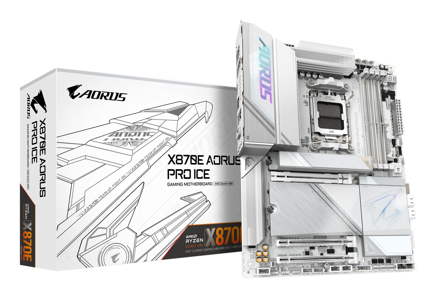 GIGABYTE X870E AORUS PRO ICE Scheda Madre ATX - Supporta CPU AMD Ryzen 9000, 16 2 2 Fasi VRM Digitale, fino a 8000MHz DDR5 (OC), 3xPCIe 5.0, Wi-Fi 7, 2.5GbE LAN, USB 4