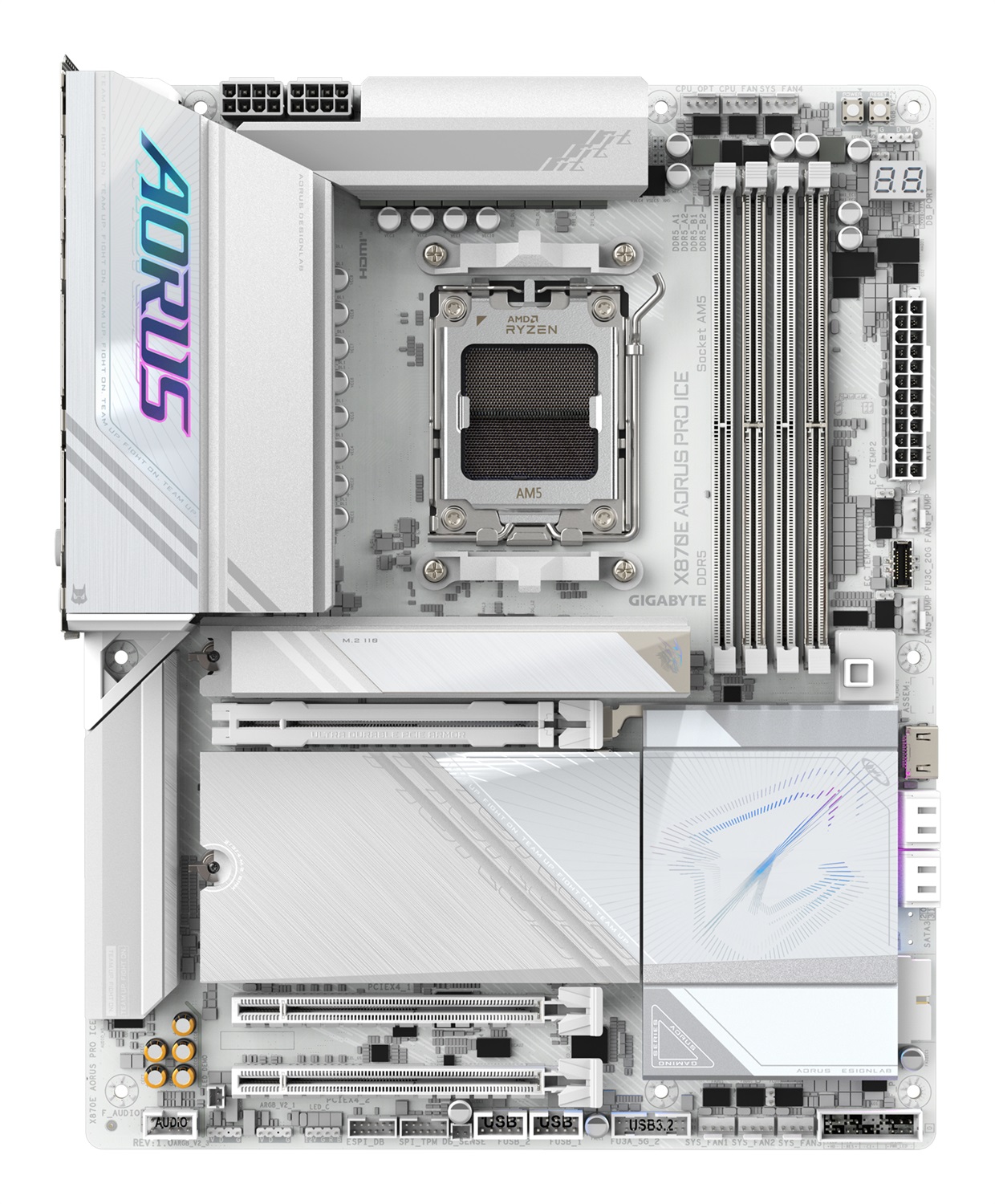 GIGABYTE X870E AORUS PRO ICE Scheda Madre ATX - Supporta CPU AMD Ryzen 9000, 16 2 2 Fasi VRM Digitale, fino a 8000MHz DDR5 (OC), 3xPCIe 5.0, Wi-Fi 7, 2.5GbE LAN, USB 4