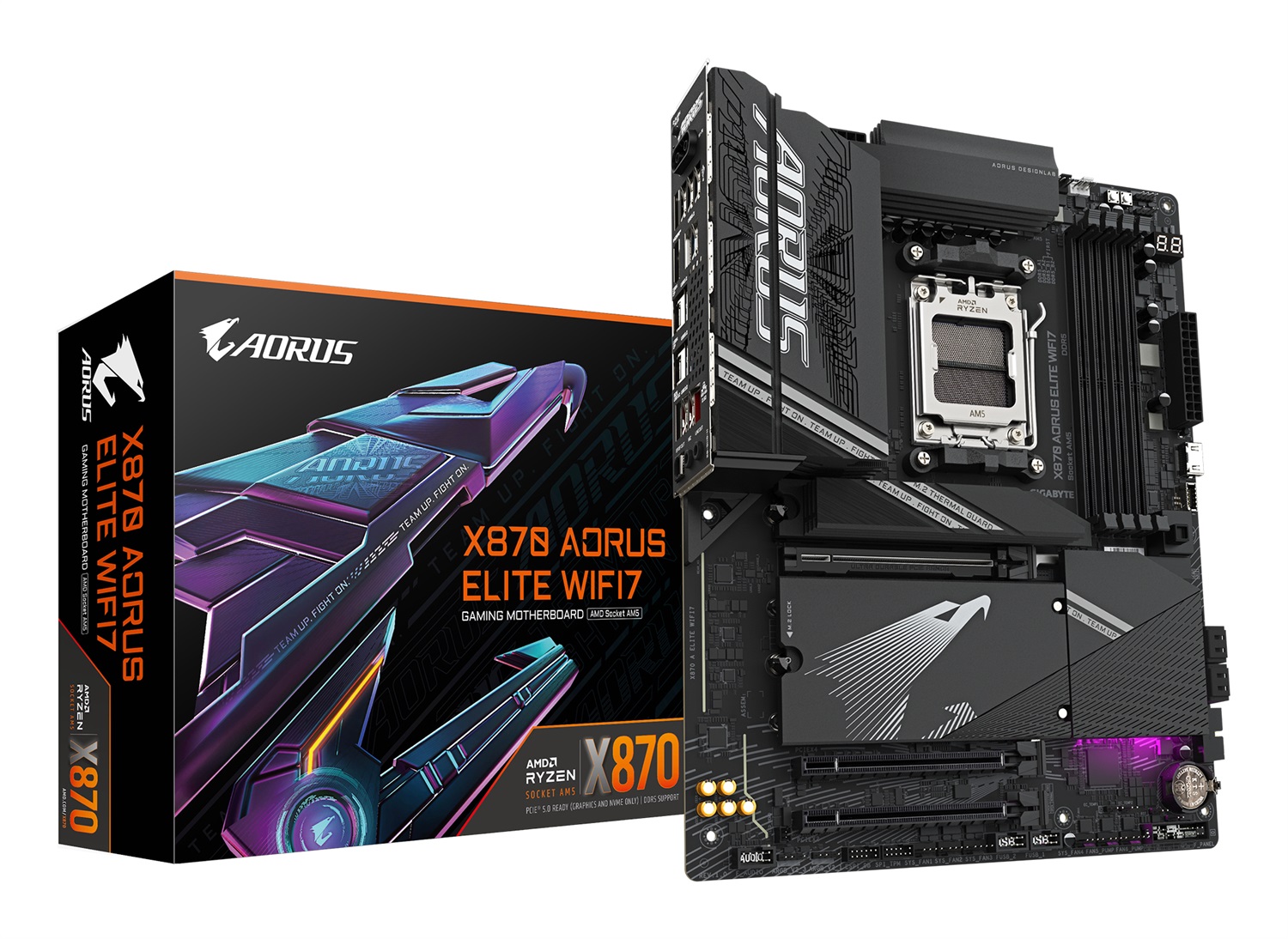 GIGABYTE X870 AORUS ELITE WIFI7 Scheda Madre AM5 - Supporta CPU AMD Ryzen 9000, 16 2 2 fasi VRM, fino a 8000MHz DDR5 (OC), 4xPCIe 5.0, Wi-Fi 7, LAN 2.5GbE, USB 4