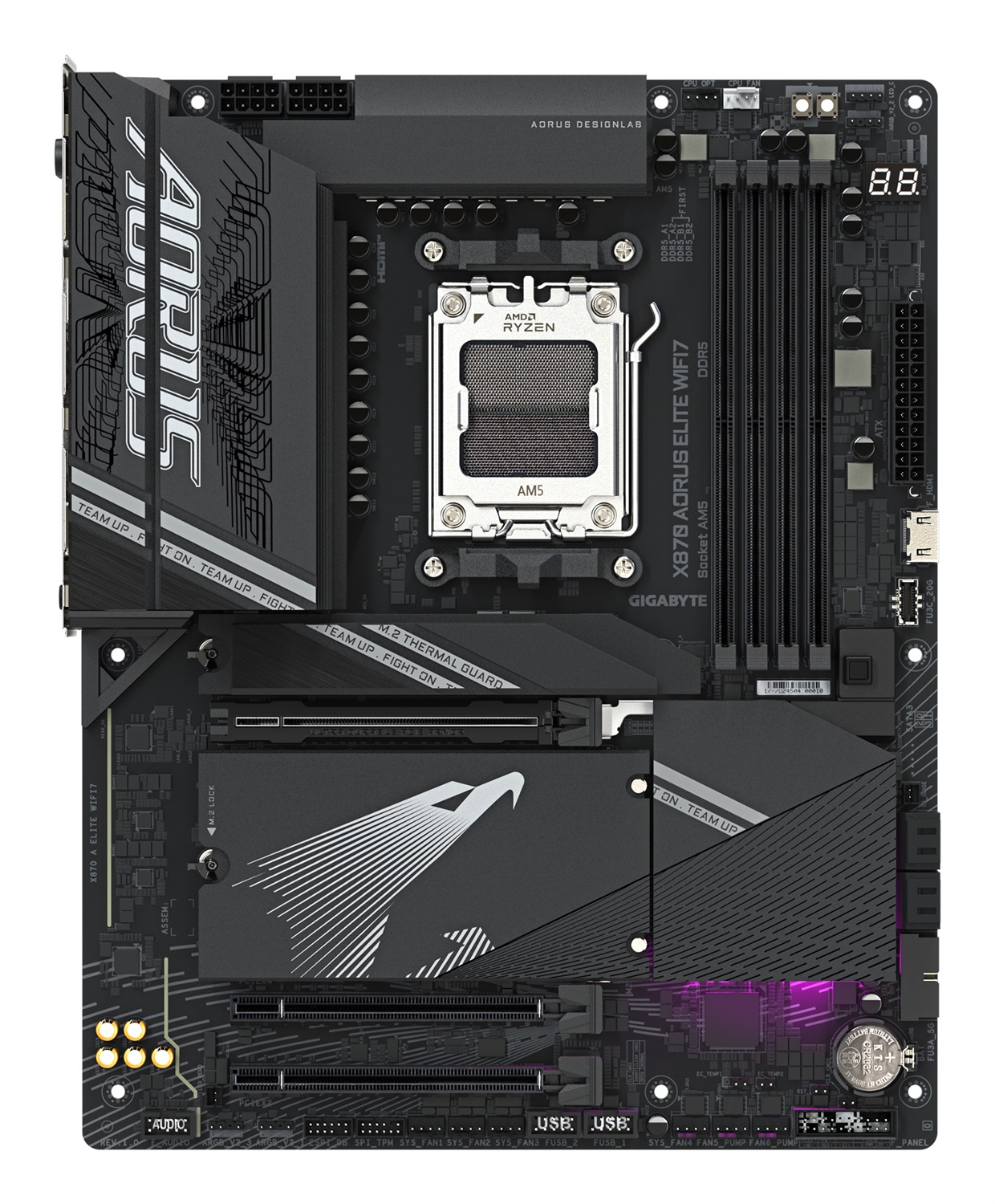 GIGABYTE X870 AORUS ELITE WIFI7 Scheda Madre AM5 - Supporta CPU AMD Ryzen 9000, 16 2 2 fasi VRM, fino a 8000MHz DDR5 (OC), 4xPCIe 5.0, Wi-Fi 7, LAN 2.5GbE, USB 4