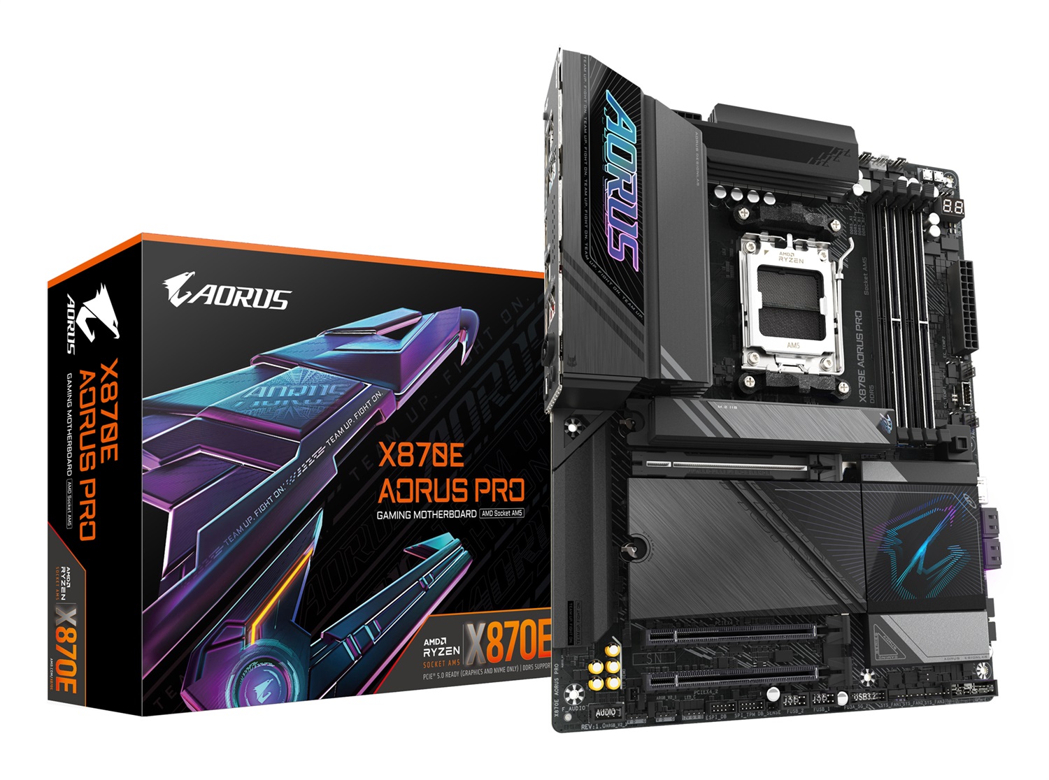 GIGABYTE X870E AORUS PRO Scheda Madre - Supporta CPU AMD Ryzen 9000, Socket AM5, 16 2 2 fasi VRM digitali, fino a 8000MHz DDR5 (OC), 3xPCIe 5.0 4xM.2, Wi-Fi 7, LAN 2.5GbE, USB 4