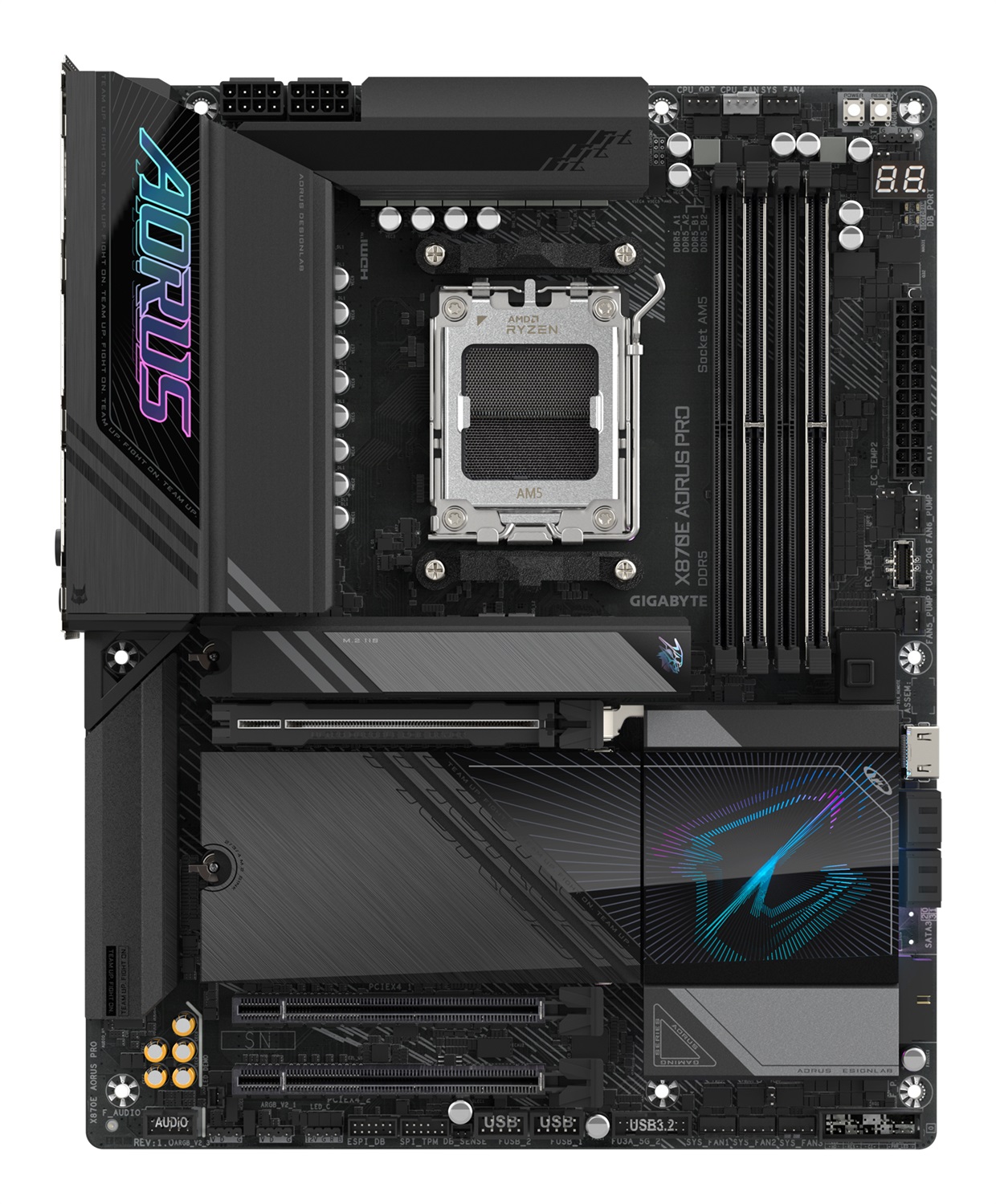 GIGABYTE X870E AORUS PRO Scheda Madre - Supporta CPU AMD Ryzen 9000, Socket AM5, 16 2 2 fasi VRM digitali, fino a 8000MHz DDR5 (OC), 3xPCIe 5.0 4xM.2, Wi-Fi 7, LAN 2.5GbE, USB 4