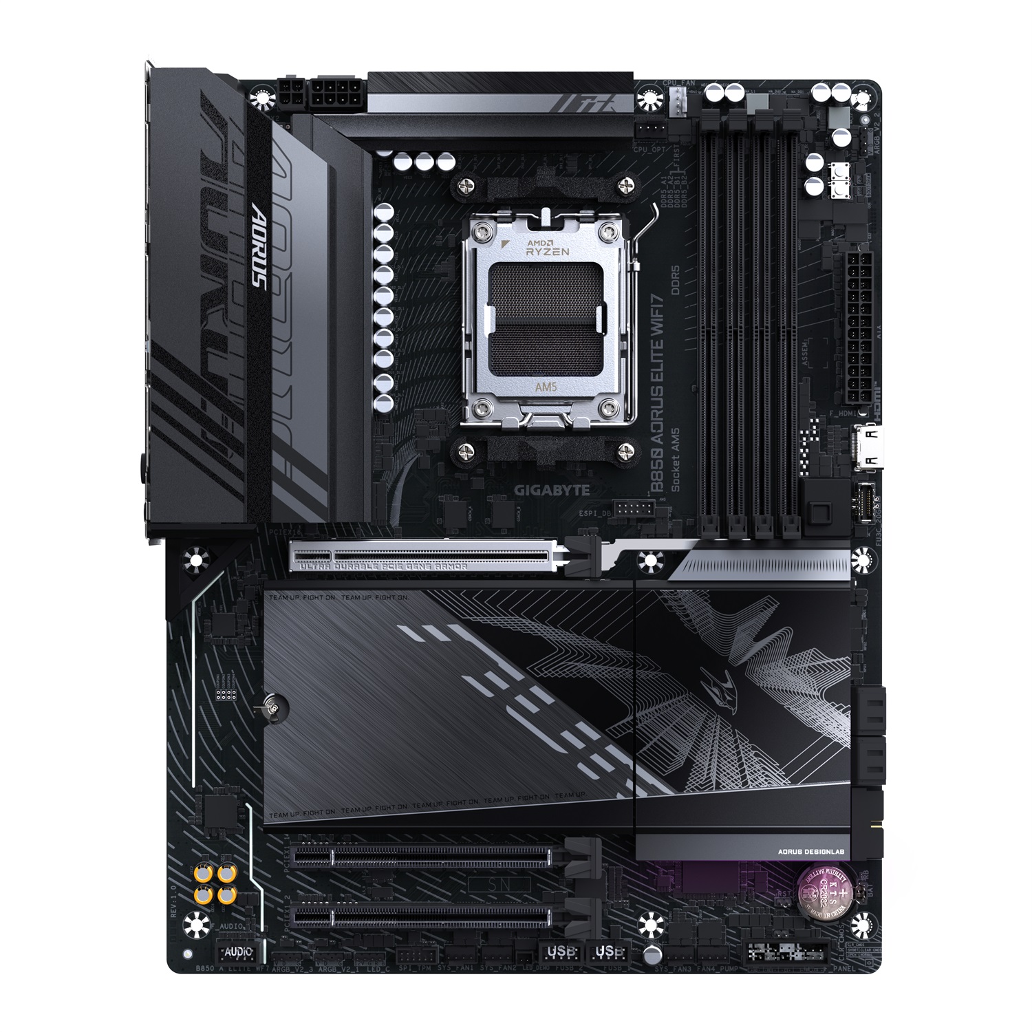 GIGABYTE B850 AORUS ELITE WIFI7 Scheda Madre AM5 - Compatibile con CPU AMD Ryzen Serie 9000, VRM digitale 14 2 2 fasi, fino a 8200MHz DDR5 (OC), 1xPCIe 5.0, 2xPCIe 4.0 M.2, LAN 2,5 Gbps, WIFI 7, USB 3.2 Gen 2x2