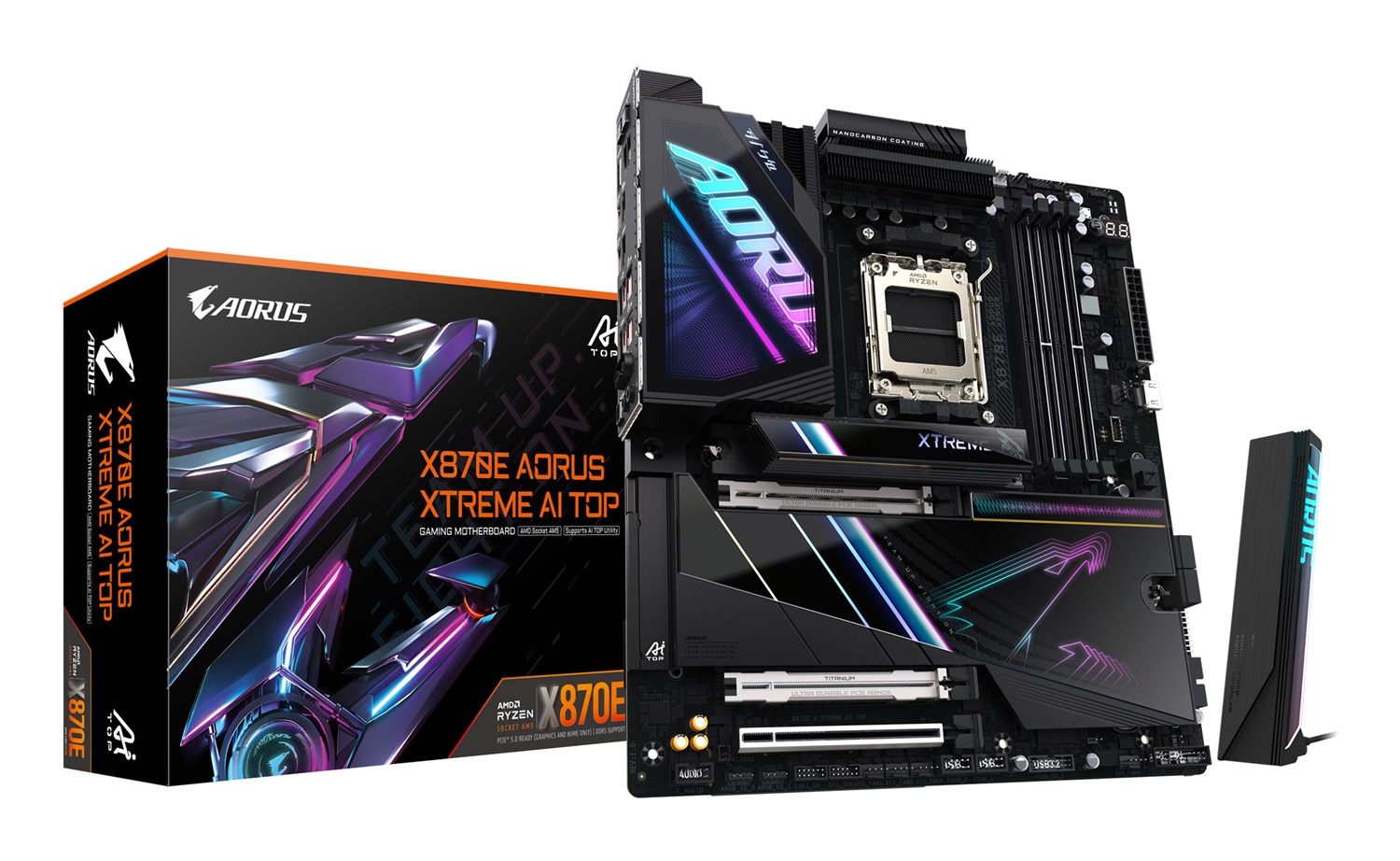 GIGABYTE X870E AORUS XTREME AI TOP Scheda Madre - Supporta CPU AMD Ryzen serie 9000, VRM a 18 2 2 fasi, fino a 8800 MHz DDR5 (OC), 1xPCIe 5.0 M.2 3xPCIe 4.0 M.2, WI-FI 7, LAN 10 GbE, USB 4, Socket AM5