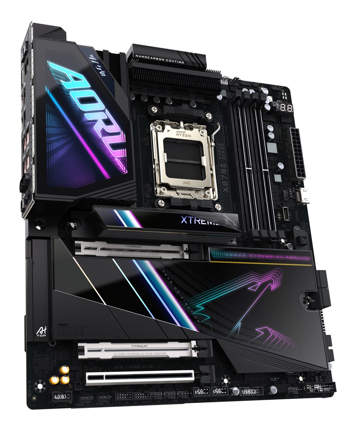 GIGABYTE X870E AORUS XTREME AI TOP Scheda Madre - Supporta CPU AMD Ryzen serie 9000, VRM a 18 2 2 fasi, fino a 8800 MHz DDR5 (OC), 1xPCIe 5.0 M.2 3xPCIe 4.0 M.2, WI-FI 7, LAN 10 GbE, USB 4, Socket AM5