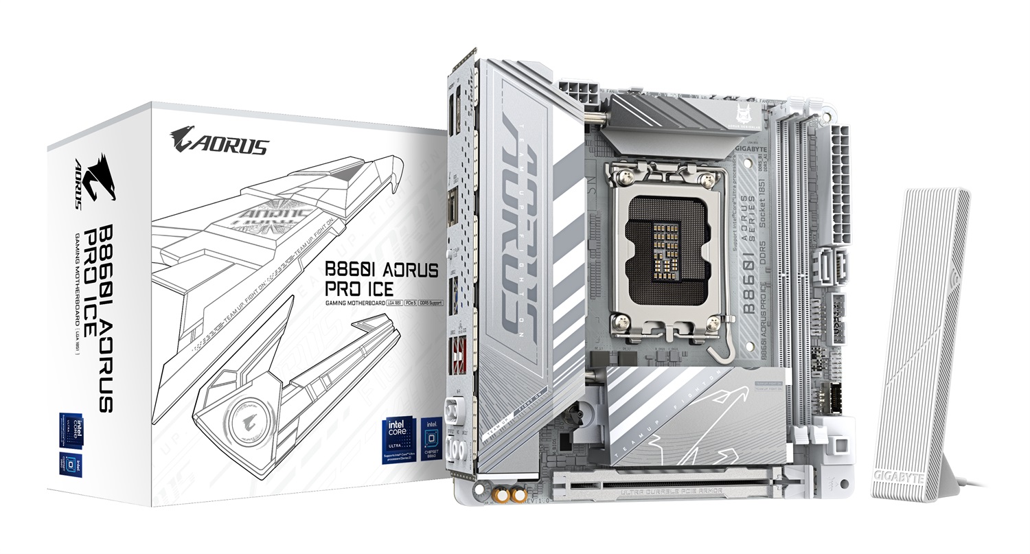 GIGABYTE B860I AORUS PRO ICE Scheda madre Mini ITX - CPU Intel Core Ultra, VRM a 8 1 2 1 fasi, fino a 9200MHz DDR5, 1xPCIe 5.0 1xPCIe 4.0 M.2, LAN 2,5 GbE, WIFI 7, Thunderbolt 4