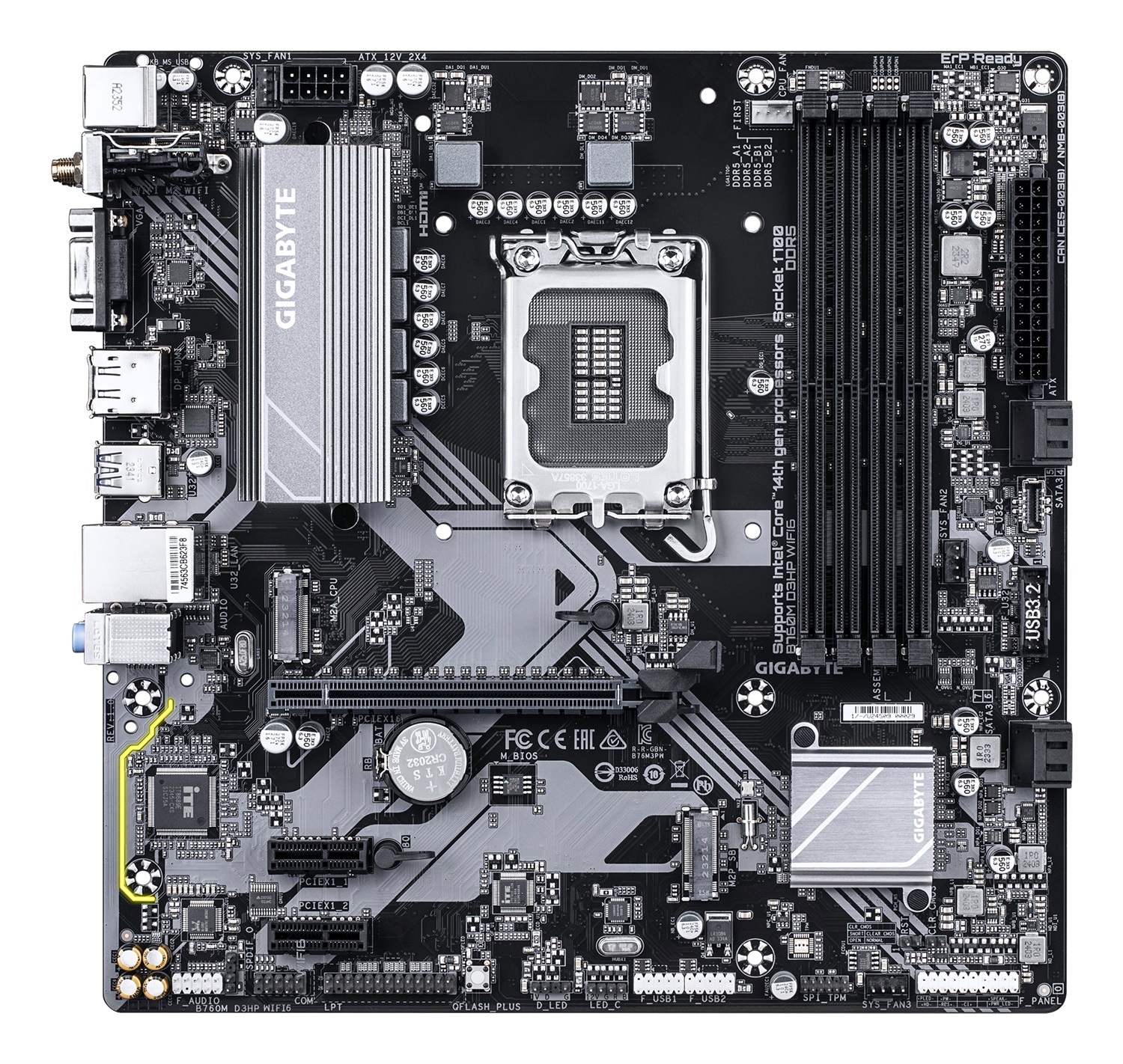 GIGABYTE B760M D3HP WIFI6 Scheda madre Micro-ATX LGA 1700 - Compatibile con CPU Intel Core 14ª generazione, VRM digitale 4 1 1, fino a 5600 MHz DDR5, 2x M.2 PCIe 4.0, Wi-Fi 6, LAN GbE, USB 3.2 Gen 1