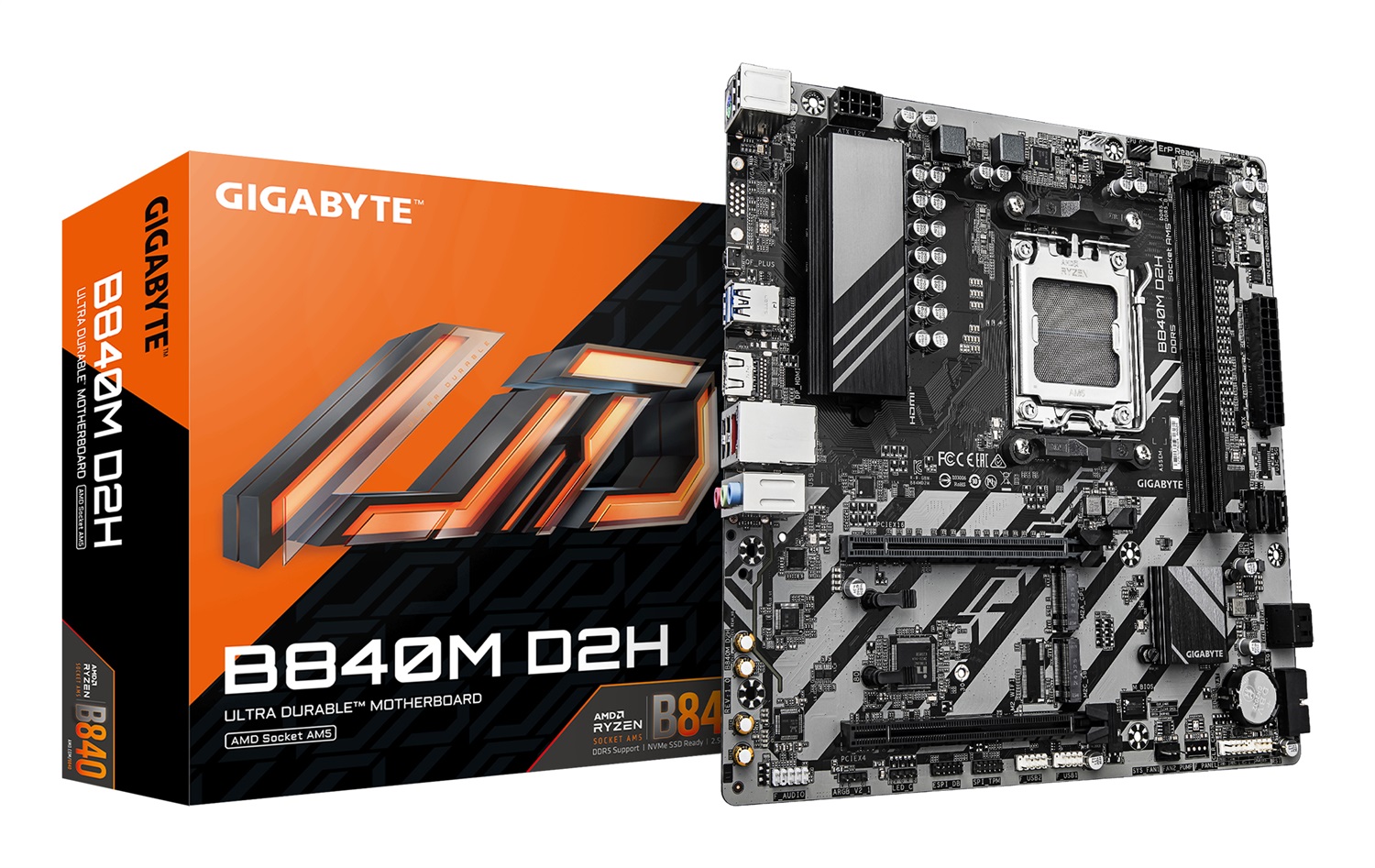 GIGABYTE B840M D2H Scheda madre AM5 - Compatibile con CPU AMD Ryzen 9000, VRM a 5 2 2 fasi, fino a 7600 MHz DDR5, 1x PCIe 4.0 1x PCIe 3.0 M.2, LAN 2.5GbE, USB 3.2 Gen 1