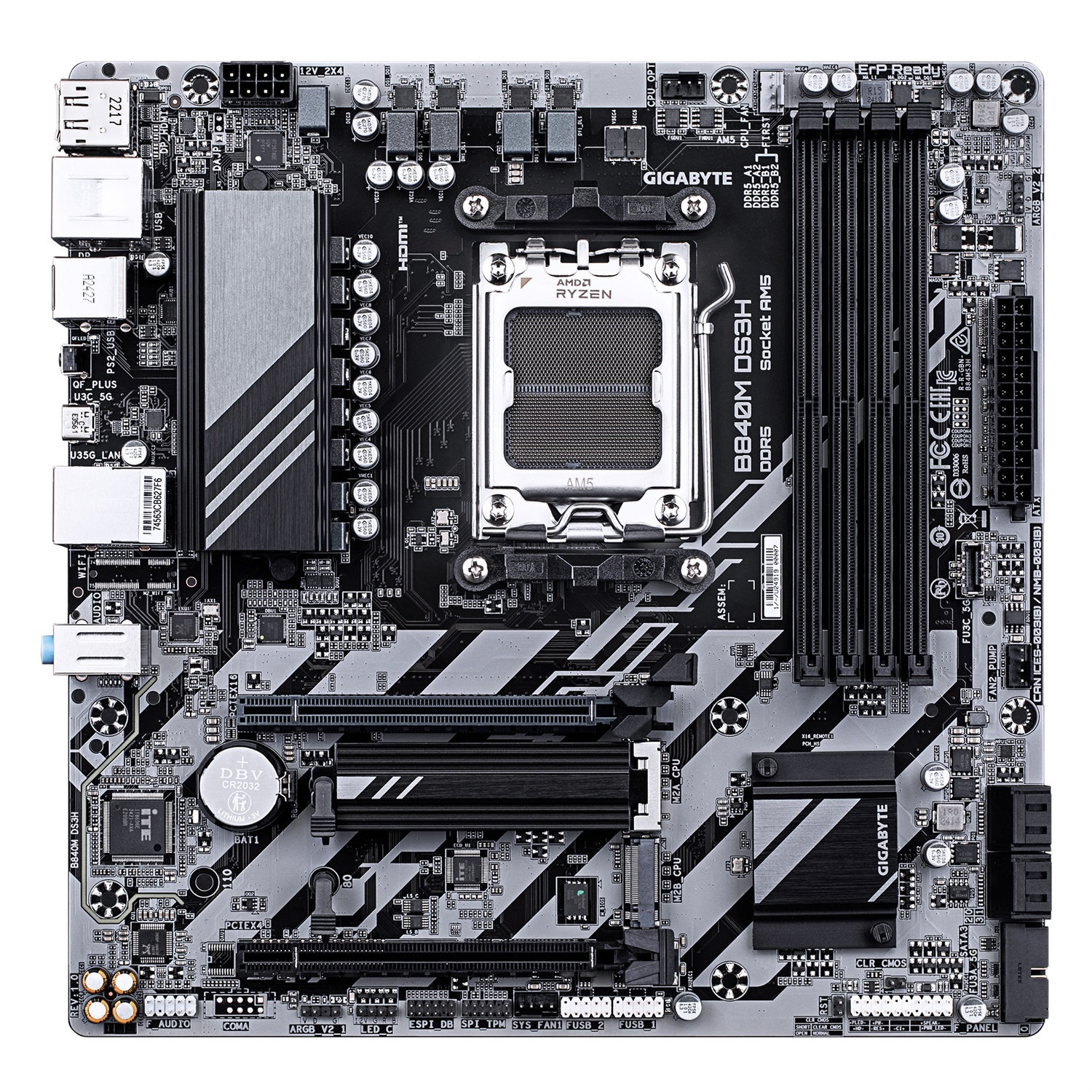 GIGABYTE B840M DS3H Scheda madre AM5 - Compatibile con CPU AMD Ryzen 7000/8000/9000, VRM 8 2 2 fasi, fino a 8200 MHz DDR5, 2x PCIe 4.0 M.2, LAN 2.5GbE, USB 3.2 Gen 1