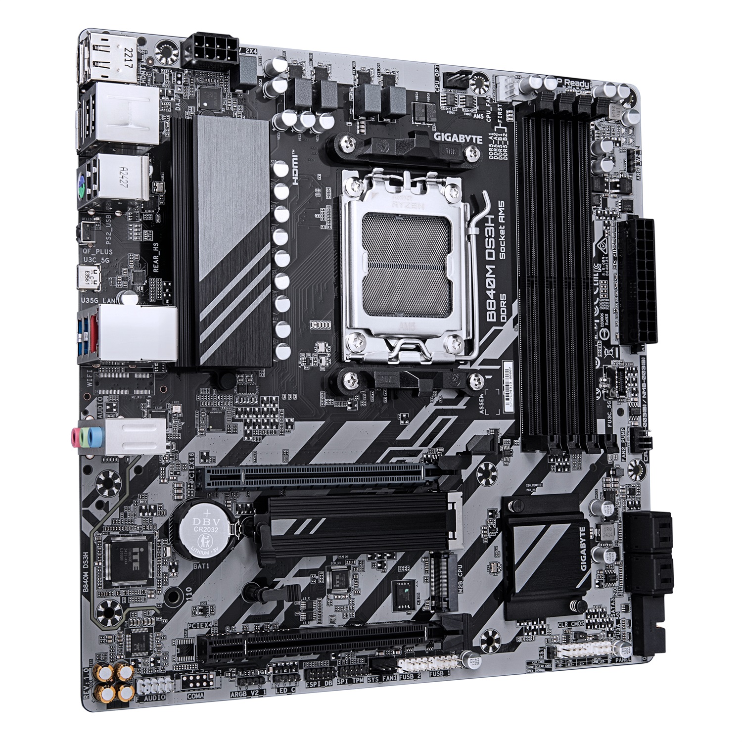 GIGABYTE B840M DS3H Scheda madre AM5 - Compatibile con CPU AMD Ryzen 7000/8000/9000, VRM 8 2 2 fasi, fino a 8200 MHz DDR5, 2x PCIe 4.0 M.2, LAN 2.5GbE, USB 3.2 Gen 1