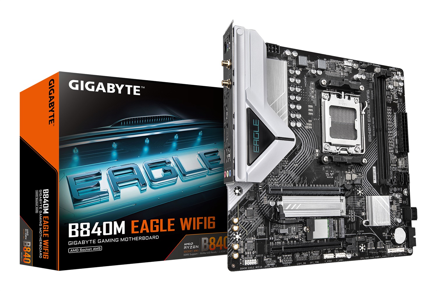 GIGABYTE B840M EAGLE WIFI6 Scheda Madre AM5 - Compatibile con CPU AMD Ryzen 7000, VRM 5 2 2 fasi, Fino a 7600 MHz DDR5 (O.C.), 1 x M.2 PCIe 4.0 1 x M.2 PCIe 3.0, Wi-Fi 6, LAN 2.5 GbE, USB 3.2 Gen 1, mATX