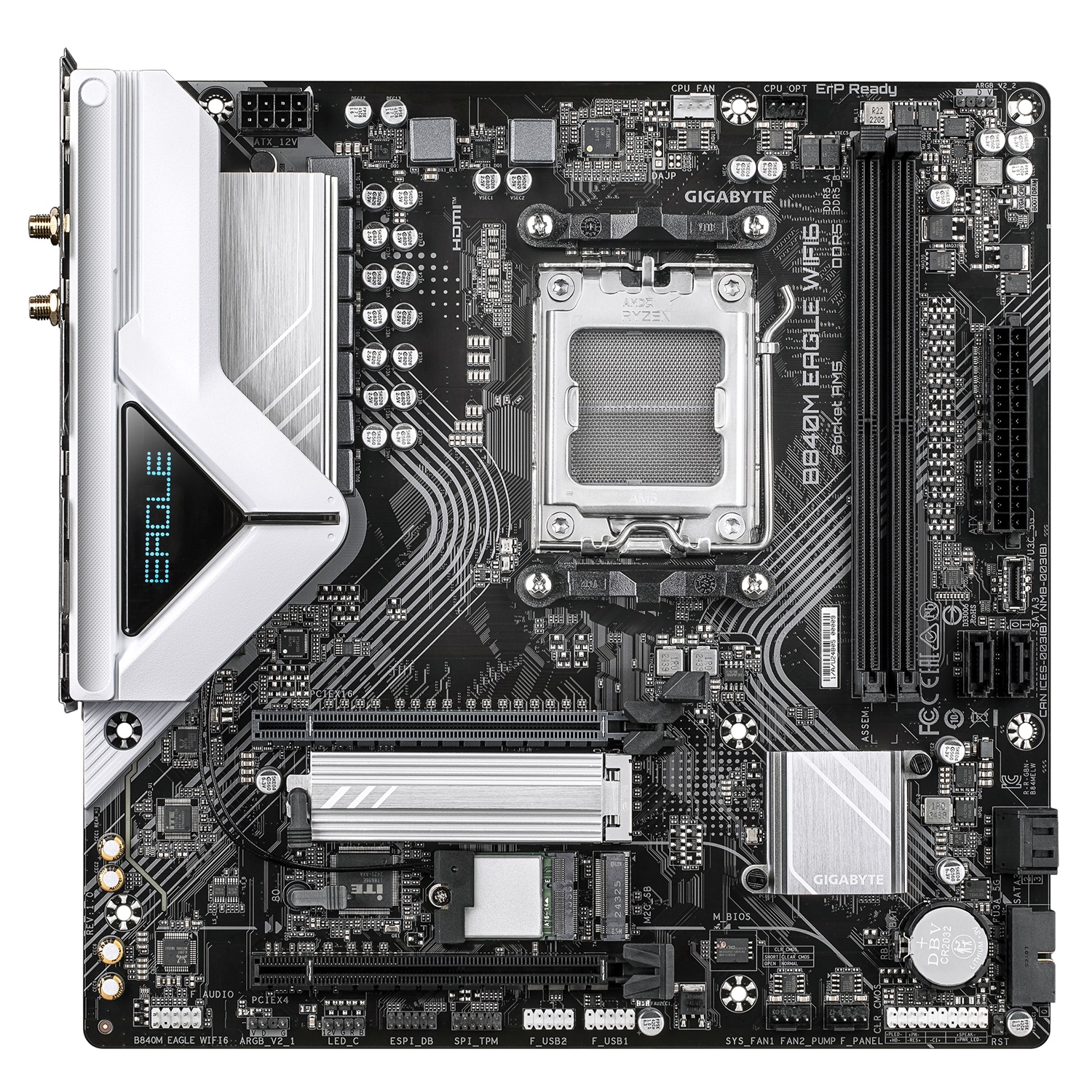GIGABYTE B840M EAGLE WIFI6 Scheda Madre AM5 - Compatibile con CPU AMD Ryzen 7000, VRM 5 2 2 fasi, Fino a 7600 MHz DDR5 (O.C.), 1 x M.2 PCIe 4.0 1 x M.2 PCIe 3.0, Wi-Fi 6, LAN 2.5 GbE, USB 3.2 Gen 1, mATX