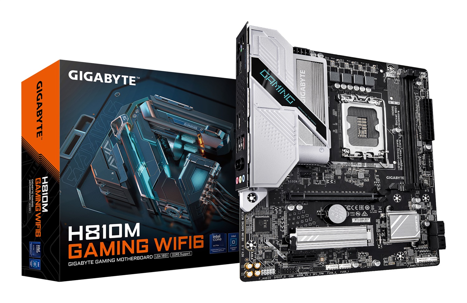 GIGABYTE H810M GAMING WIFI6 Scheda madre LGA 1851 - Compatibile con CPU Intel Core Ultra (Serie 2), VRM 4 1 2 fasi, fino a 6400 MHz DDR5, 1xPCIe 4.0 M.2, LAN 2.5GbE, WIFI 6, USB 3.2 Gen 1