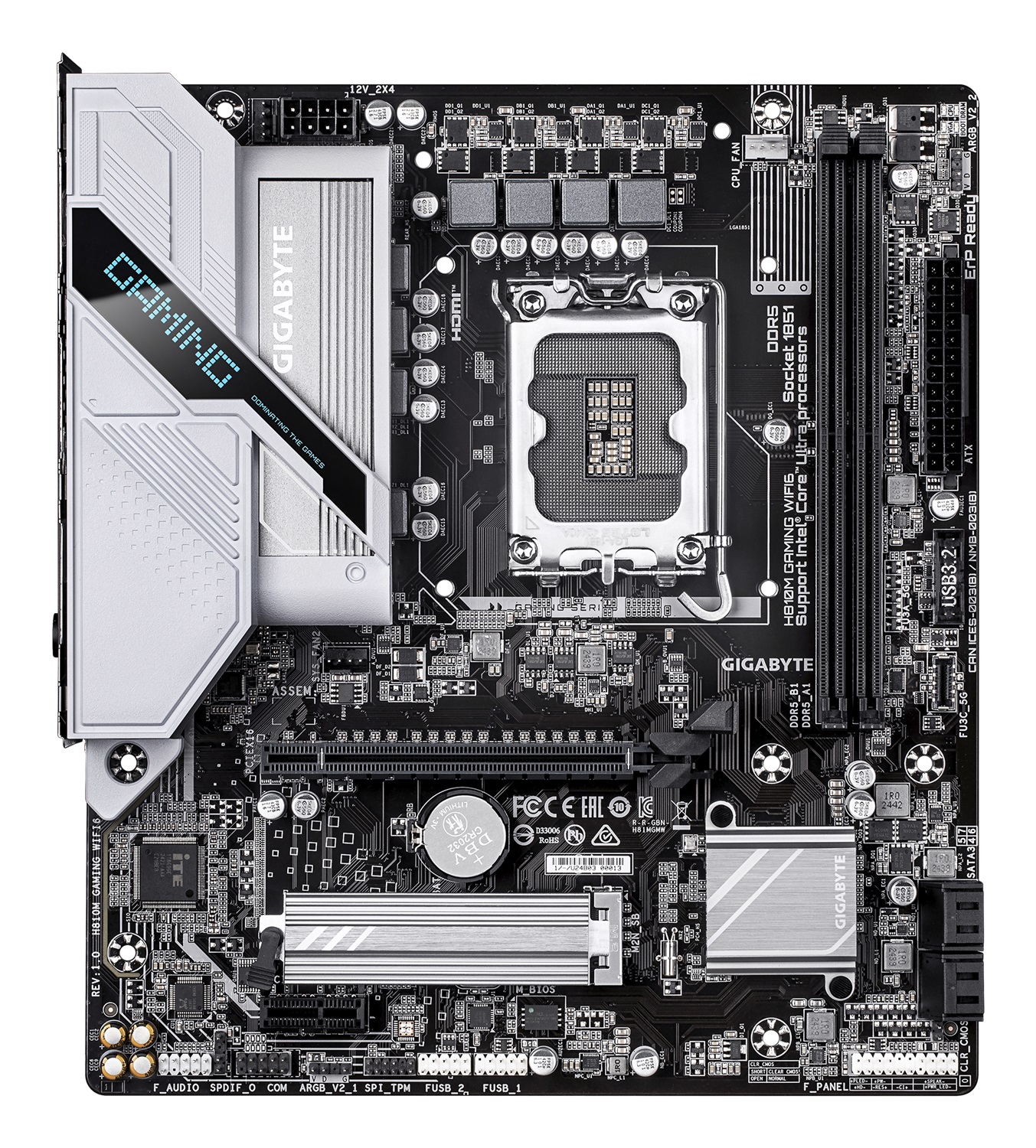 GIGABYTE H810M GAMING WIFI6 Scheda madre LGA 1851 - Compatibile con CPU Intel Core Ultra (Serie 2), VRM 4 1 2 fasi, fino a 6400 MHz DDR5, 1xPCIe 4.0 M.2, LAN 2.5GbE, WIFI 6, USB 3.2 Gen 1