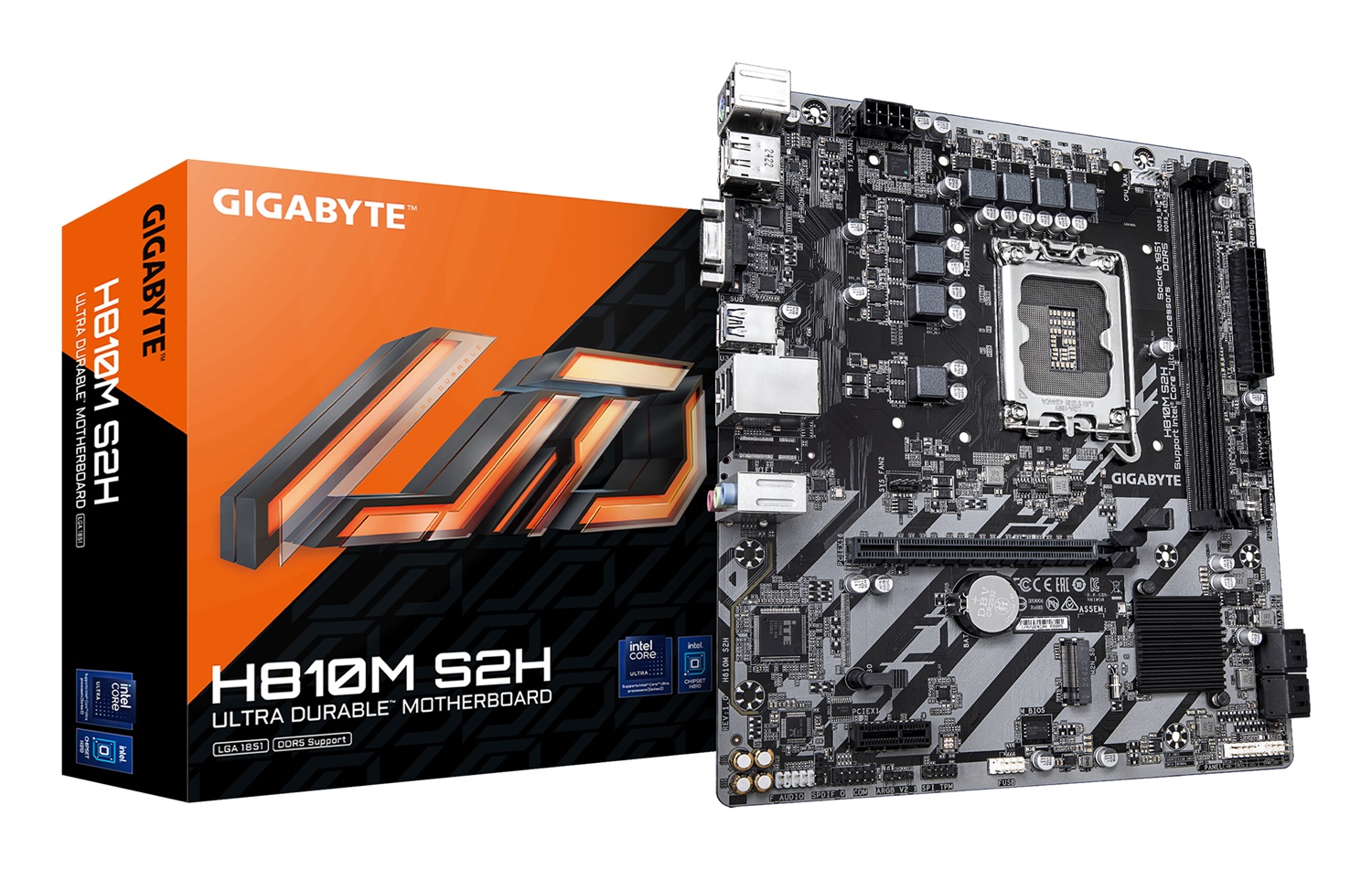 GIGABYTE H810M S2H Scheda Madre - Compatibile con CPU Intel Core Ultra (Serie 2), VRM 4 1 2, Fino a 6400 MHz DDR5, 1xPCIe 4.0 M.2, LAN 1GbE, USB 3.2 Gen 1