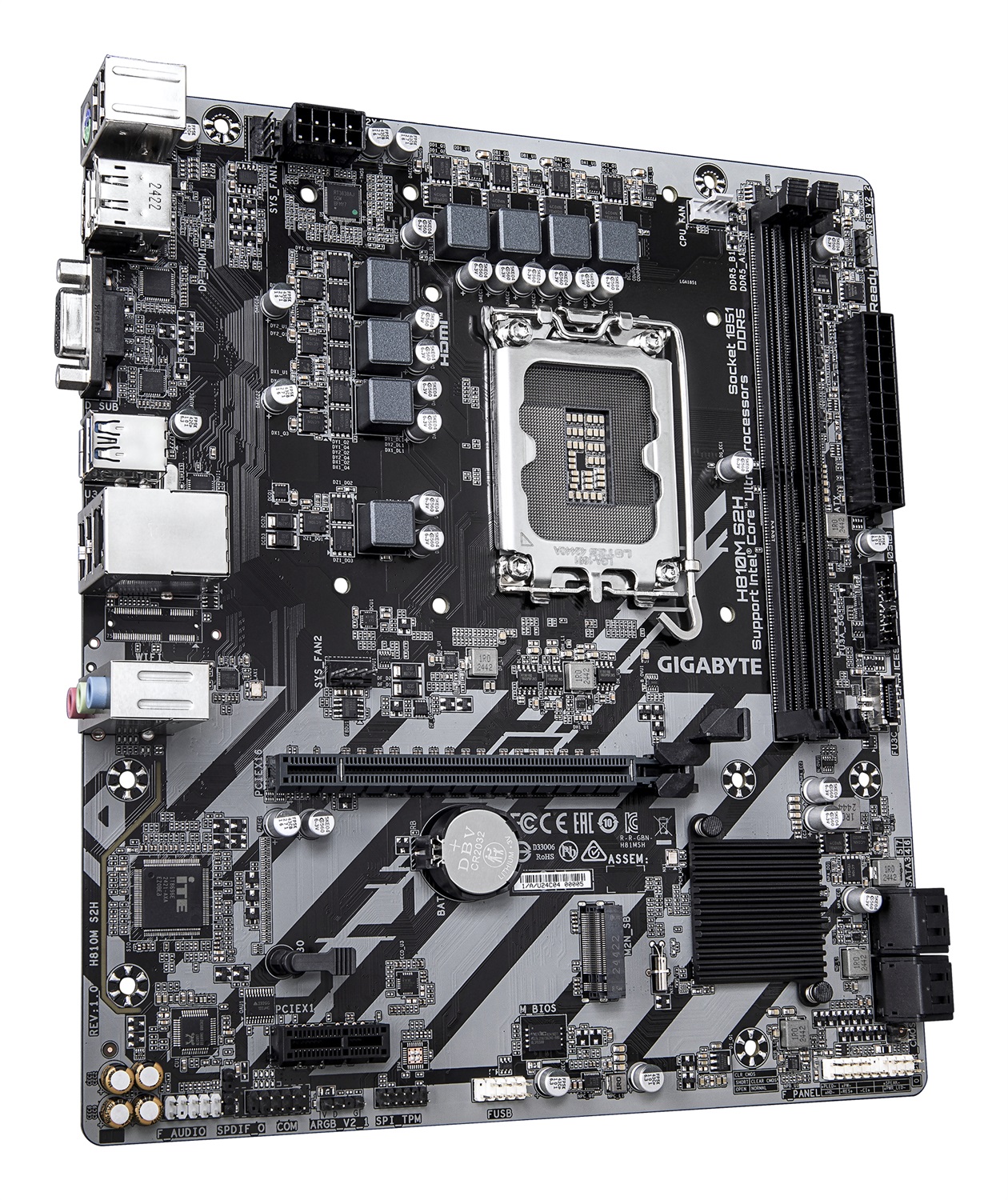 GIGABYTE H810M S2H Scheda Madre - Compatibile con CPU Intel Core Ultra (Serie 2), VRM 4 1 2, Fino a 6400 MHz DDR5, 1xPCIe 4.0 M.2, LAN 1GbE, USB 3.2 Gen 1