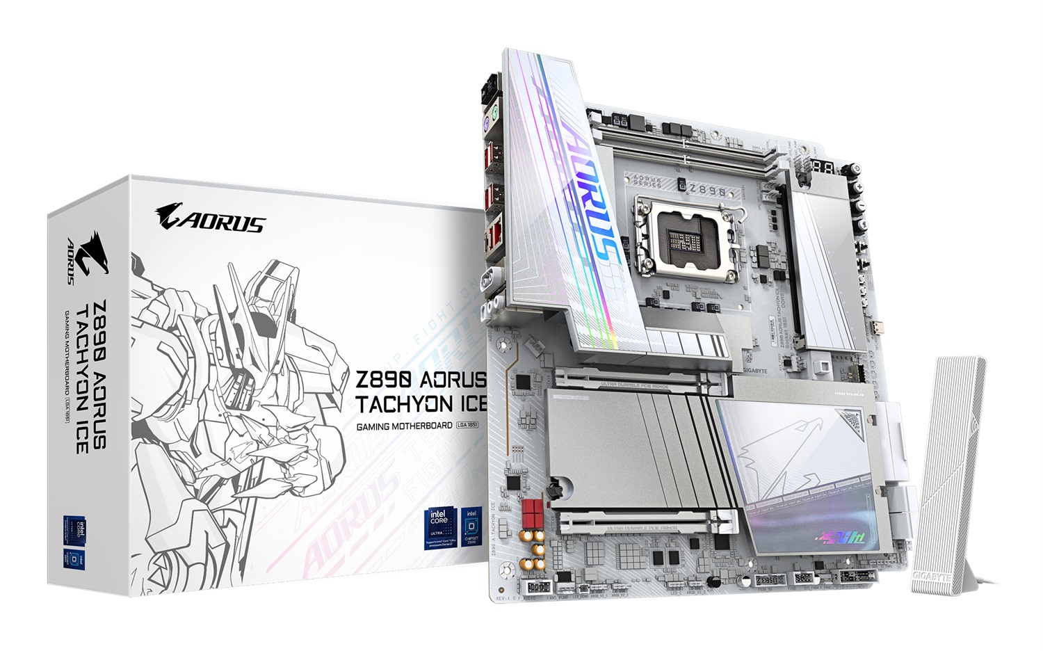 GIGABYTE Z890 AORUS TACHYON ICE Scheda Madre E-ATX LGA 1851 - CPU Intel Core Ultra (Serie 2), VRM 18 1 2 fasi, fino a 9500 MHz DDR5 (O.C), 1 x PCIe 5.0 3 x PCIe 4.0, Wi-Fi 7, LAN 5 GbE, USB 3.2 Gen 2x2