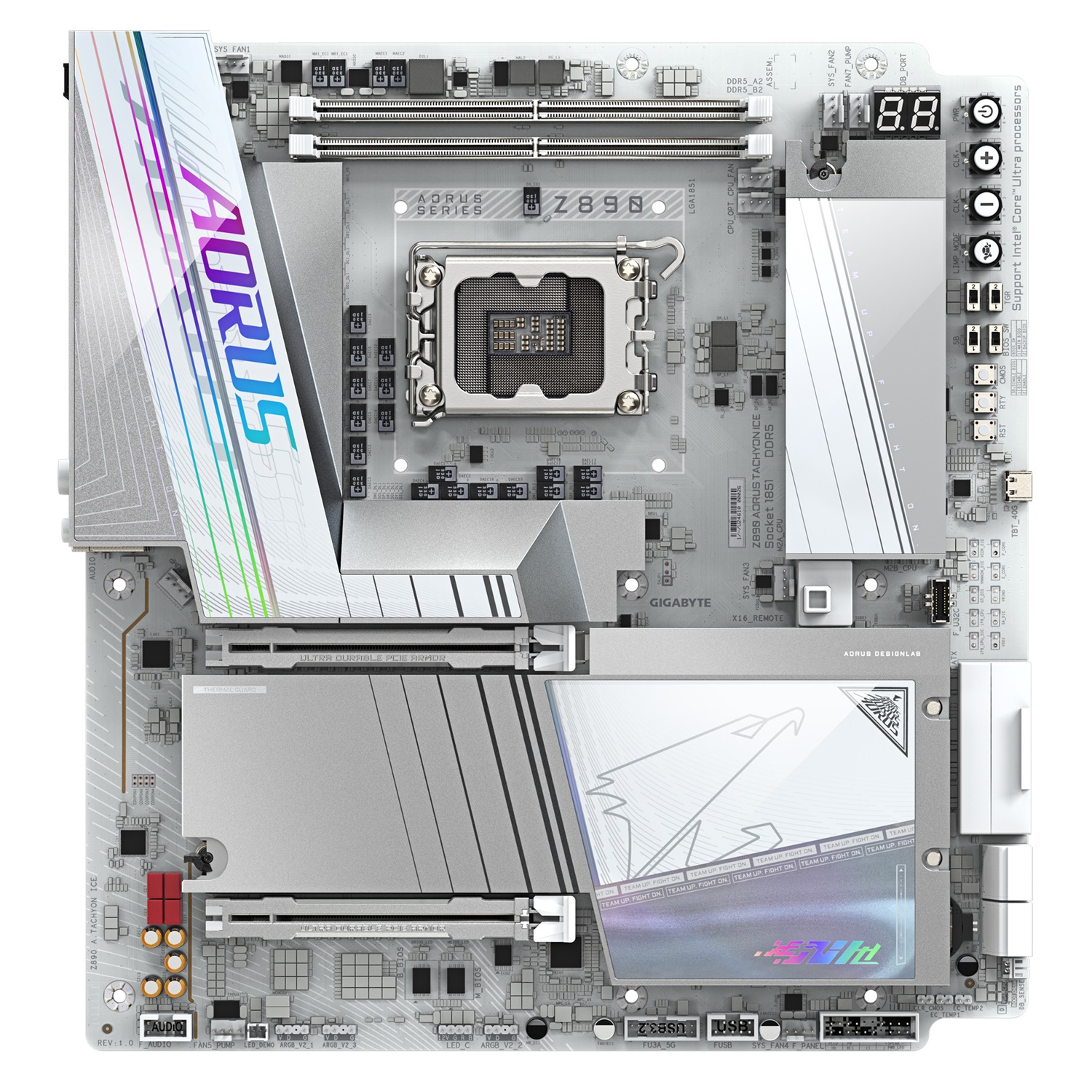 GIGABYTE Z890 AORUS TACHYON ICE Scheda Madre E-ATX LGA 1851 - CPU Intel Core Ultra (Serie 2), VRM 18 1 2 fasi, fino a 9500 MHz DDR5 (O.C), 1 x PCIe 5.0 3 x PCIe 4.0, Wi-Fi 7, LAN 5 GbE, USB 3.2 Gen 2x2