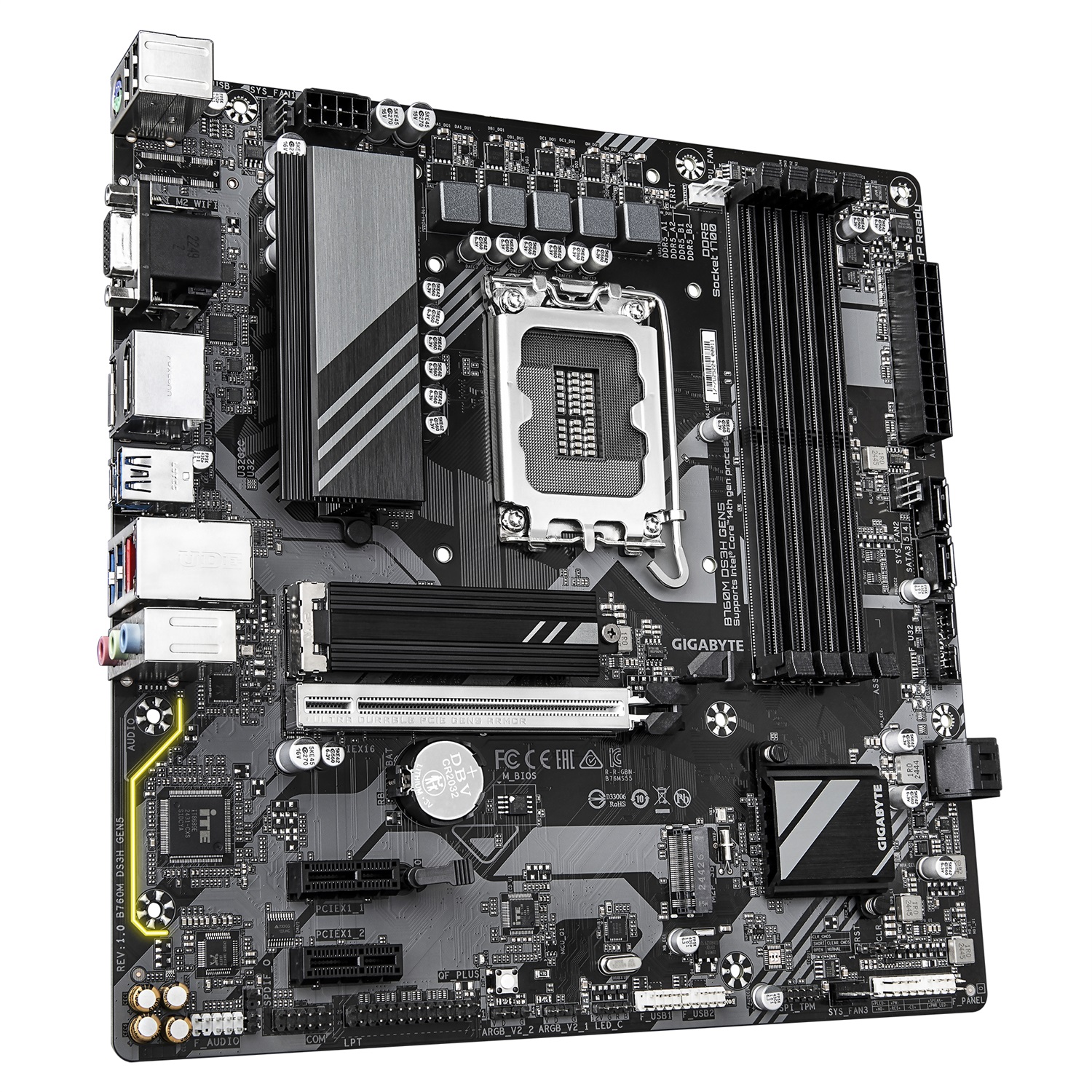 GIGABYTE B760M DS3H GEN5 Scheda Madre - Supporta CPU Intel Core 14ª generazione, VRM digitale a 6 2 1 fasi, fino a 5600 MHz DDR5, 2 x M.2 PCIe 4.0, LAN 2.5GbE, USB 3.2 Gen2, micro ATX