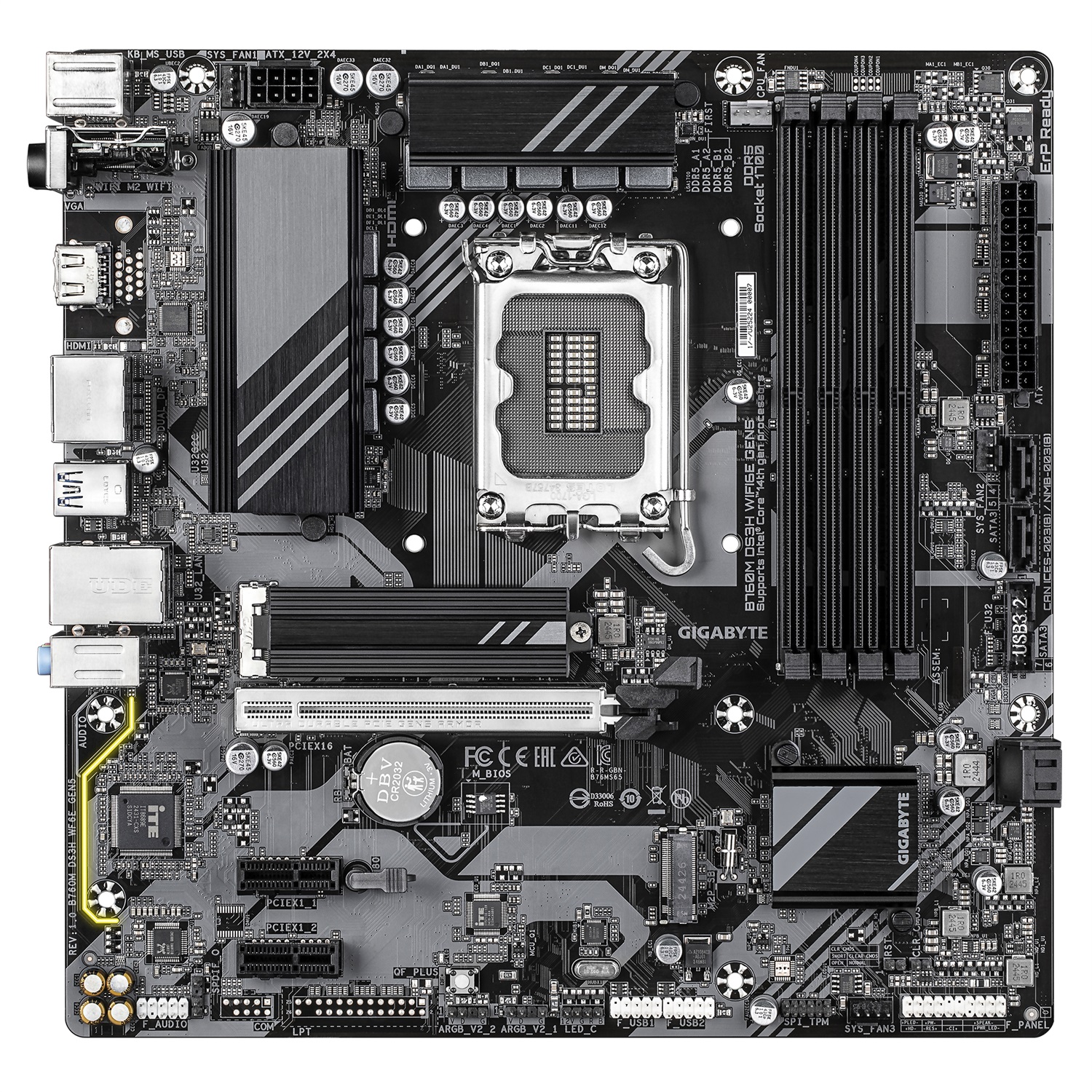 Gigabyte B760M DS3H WF6E GEN5 - Scheda madre microATX LGA 1700 con WiFi 6E e supporto per 4x DDR5