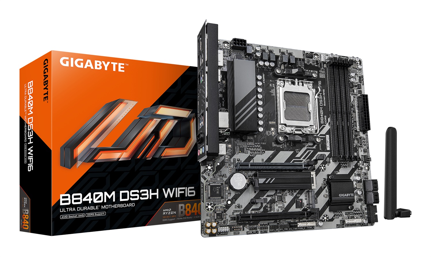 Gigabyte B840M DS3H WiFi6 - Scheda Madre mATX AM5 con supporto DDR5 e VRM digitale 8 2 2