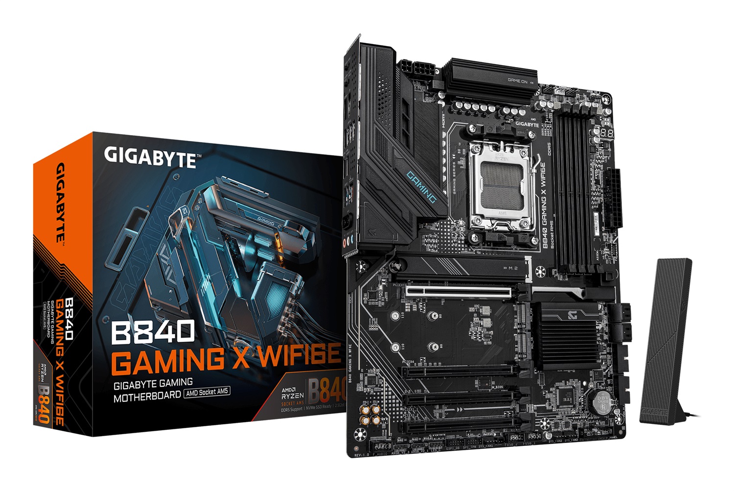 GIGABYTE B840 GAMING X WIFI6E Scheda Madre AM5 ATX - Supporto CPU AMD Ryzen 9000, VRM 12 2 2 fasi, fino a 7600MHz DDR5 (O.C), 2x PCIe 4.0 1x PCIe 3.0, Wi-Fi 6E, LAN 2.5GbE, USB 3.2 Gen 2