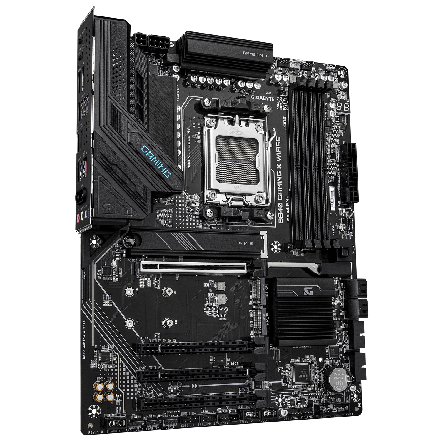 GIGABYTE B840 GAMING X WIFI6E Scheda Madre AM5 ATX - Supporto CPU AMD Ryzen 9000, VRM 12 2 2 fasi, fino a 7600MHz DDR5 (O.C), 2x PCIe 4.0 1x PCIe 3.0, Wi-Fi 6E, LAN 2.5GbE, USB 3.2 Gen 2