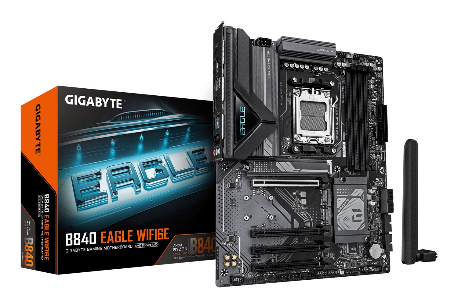 GIGABYTE B840 EAGLE WIFI6E Scheda Madre AM5 - Compatibile con CPU AMD Ryzen 7000/8000, VRM 8 2 2, fino a 8200MHz DDR5 (O.C.), 4x DDR5, 2x PCIe 4.0 1x PCIe 3.0 M.2, Wi-Fi 6E, LAN 2.5GbE, USB 3.2 Gen 2