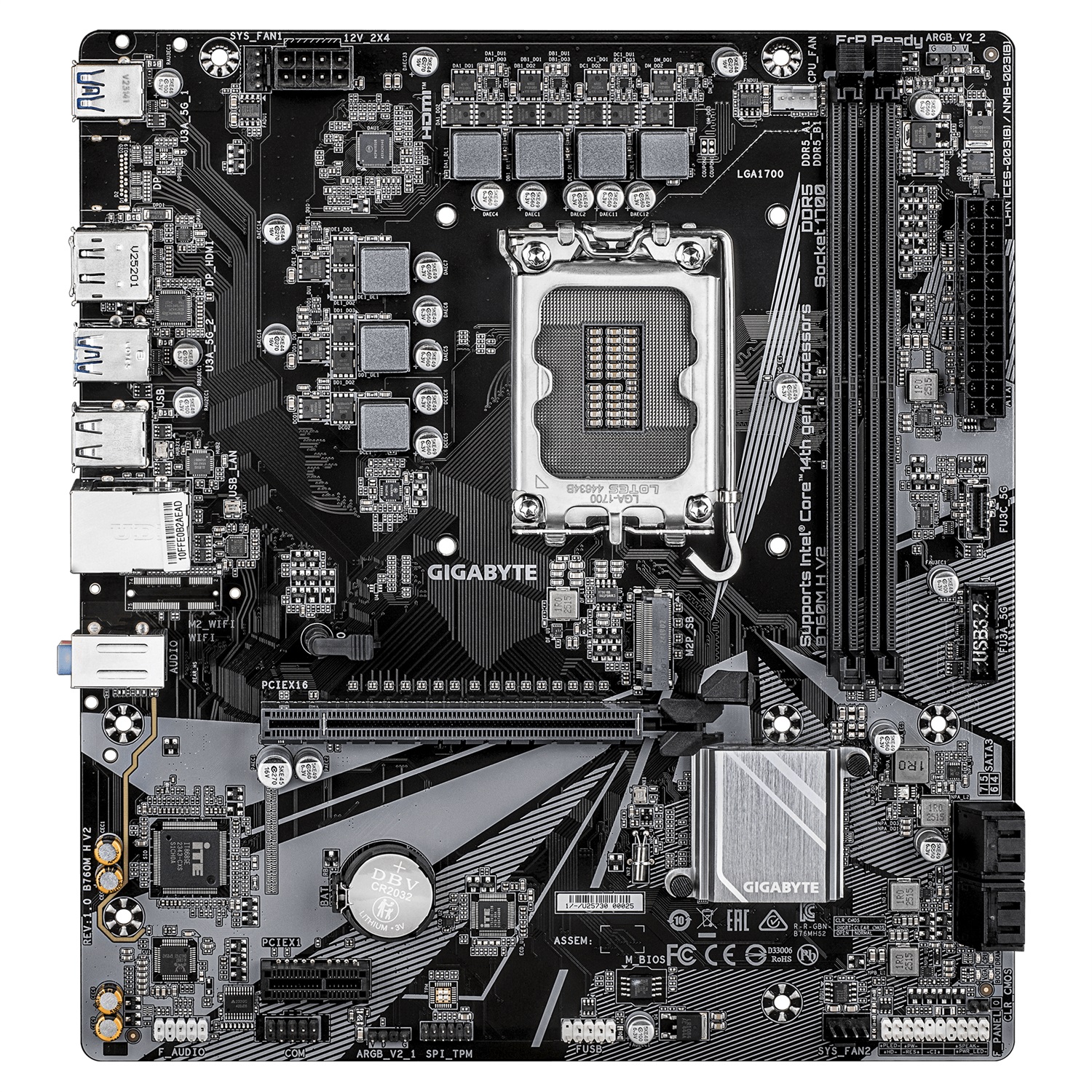Gigabyte B760M H V2 - Scheda Madre ATX LGA 1700 con Supporto per 2x DDR5