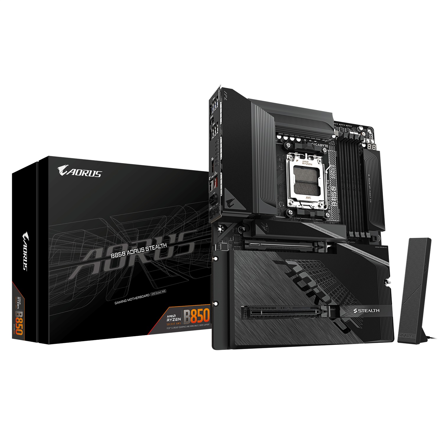 GIGABYTE B850 AORUS STEALTH - Scheda Madre per CPU AMD Ryzen 9000, VRM 14 2 2, DDR5 fino a 8200 MHz, Wi-Fi 7, LAN 5 GbE, USB 3.2 Gen 2