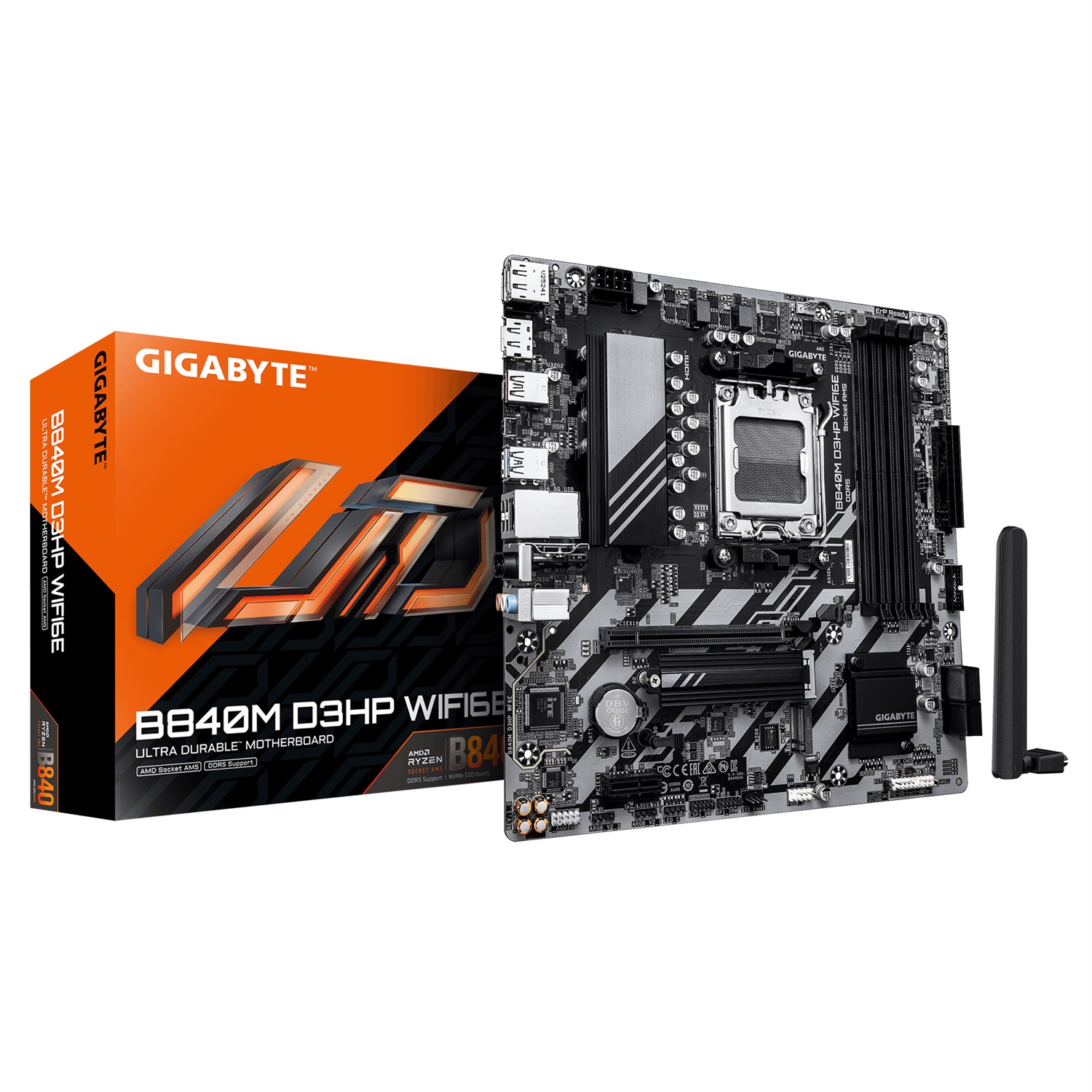 GIGABYTE B840M D3HP WIFI6E - Scheda Madre per CPU AMD Ryzen 7000/8000/9000, VRM 8 2 2, DDR5 fino a 8200 MHz, Wi-Fi 6E