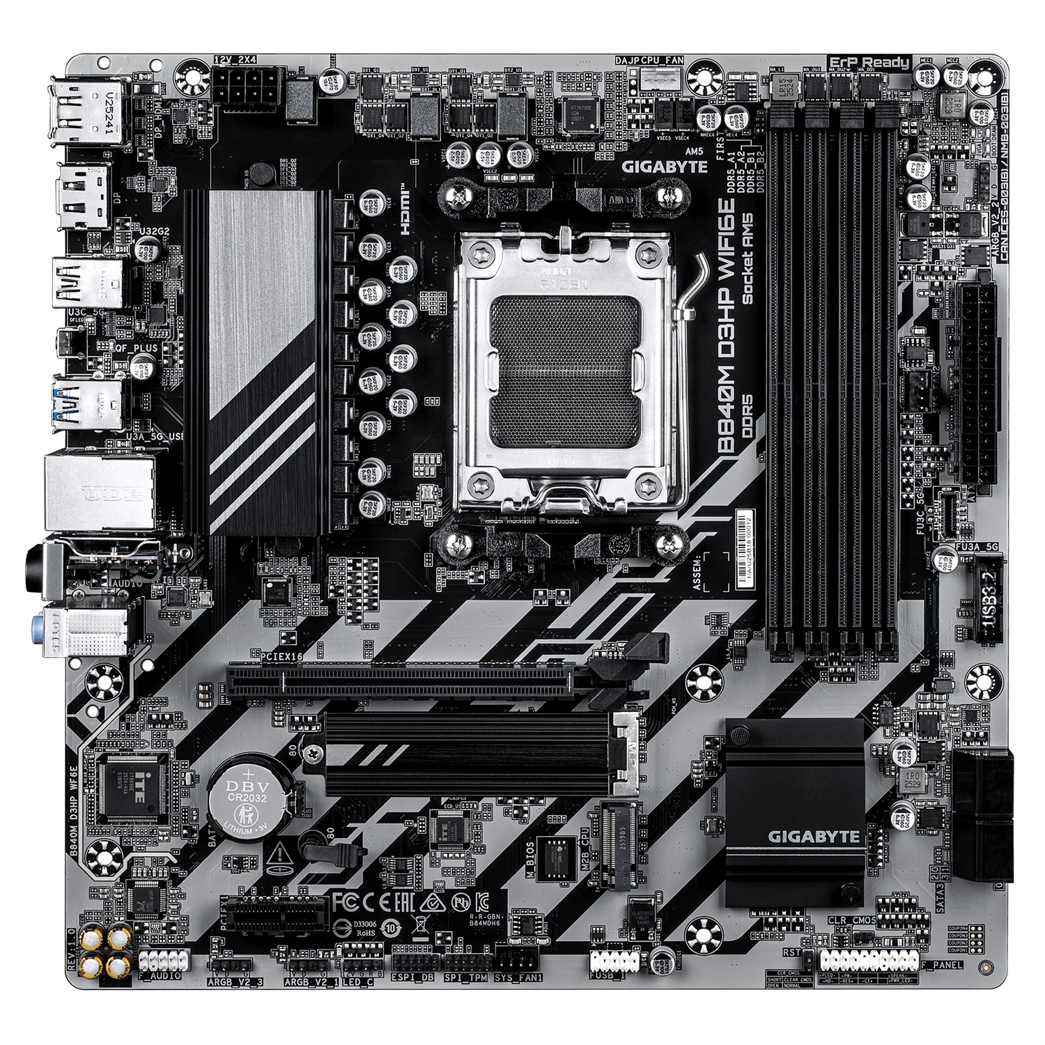 GIGABYTE B840M D3HP WIFI6E - Scheda Madre per CPU AMD Ryzen 7000/8000/9000, VRM 8 2 2, DDR5 fino a 8200 MHz, Wi-Fi 6E