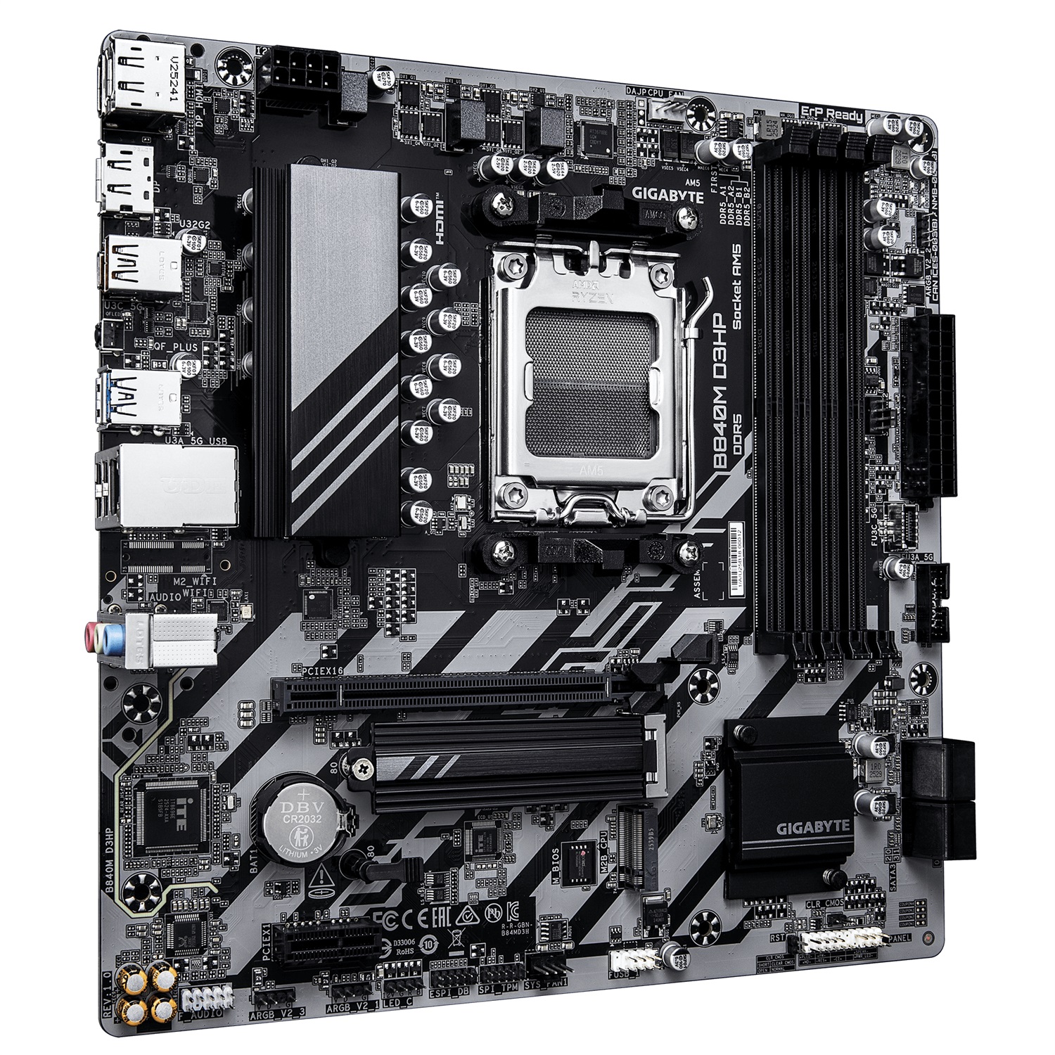 GIGABYTE B840M D3HP Scheda Madre - Compatibile con CPU AMD Ryzen 9000, 7000 e 8000 Series, VRM a 8 2 2 fasi, fino a 8200 MHz DDR5 (O.C.), 2× M.2 PCIe 4.0, LAN 1 GbE, USB 3.2 Gen 2