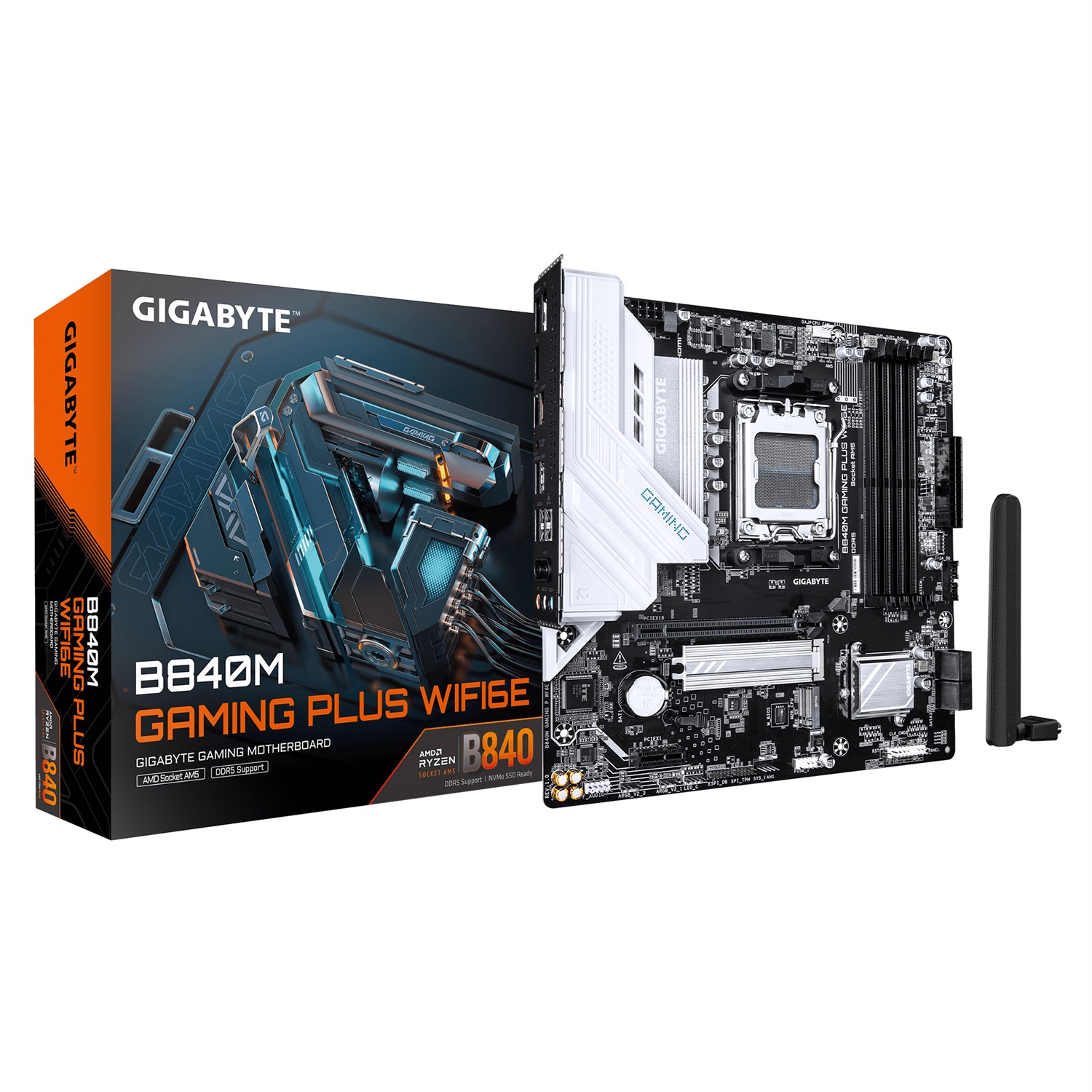 GIGABYTE B840M GAMING PLUS WIFI6E - Scheda Madre AM5 mATX con supporto DDR5 fino a 8200 MHz, Wi-Fi 6E e 2 M.2 PCIe