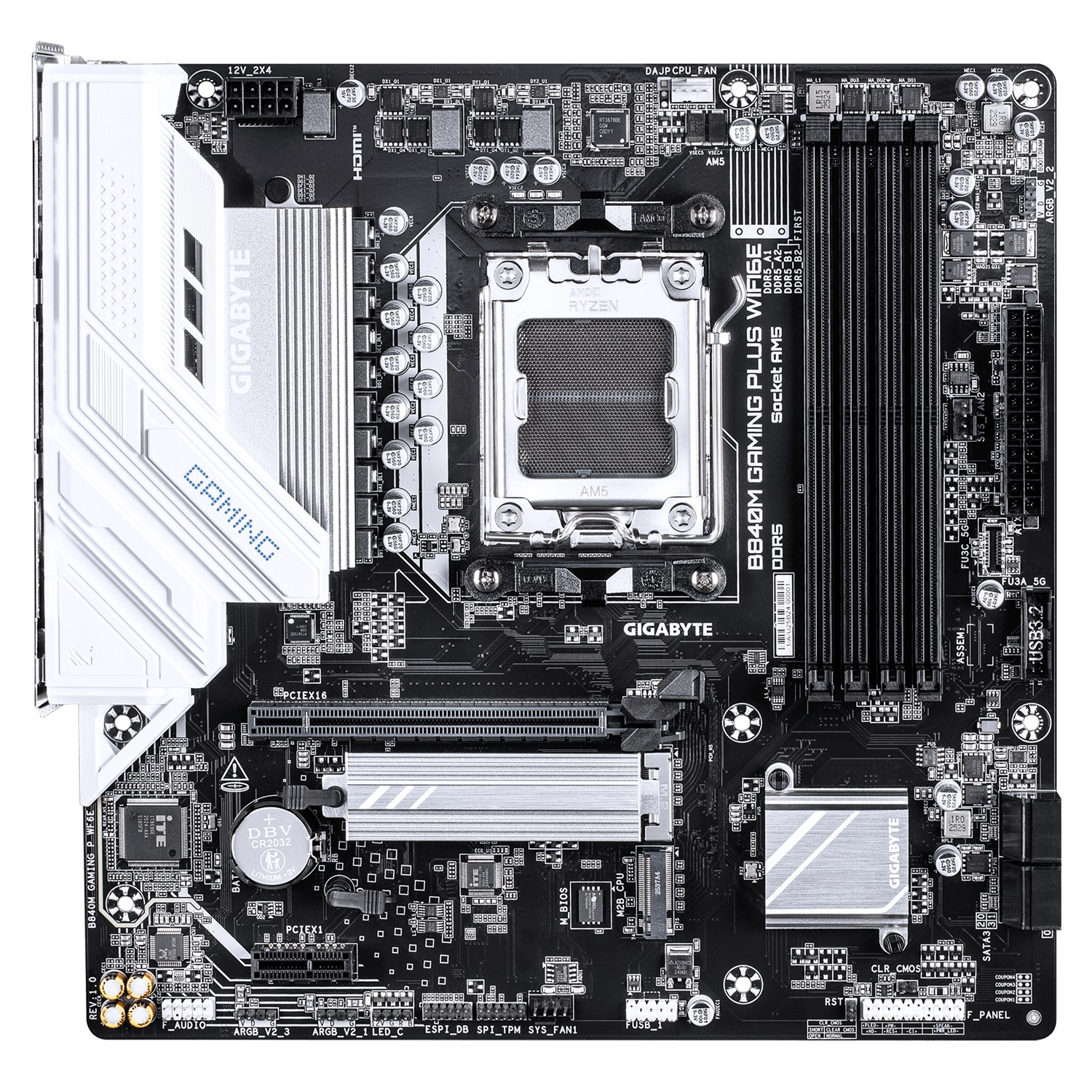 GIGABYTE B840M GAMING PLUS WIFI6E - Scheda Madre AM5 mATX con supporto DDR5 fino a 8200 MHz, Wi-Fi 6E e 2 M.2 PCIe