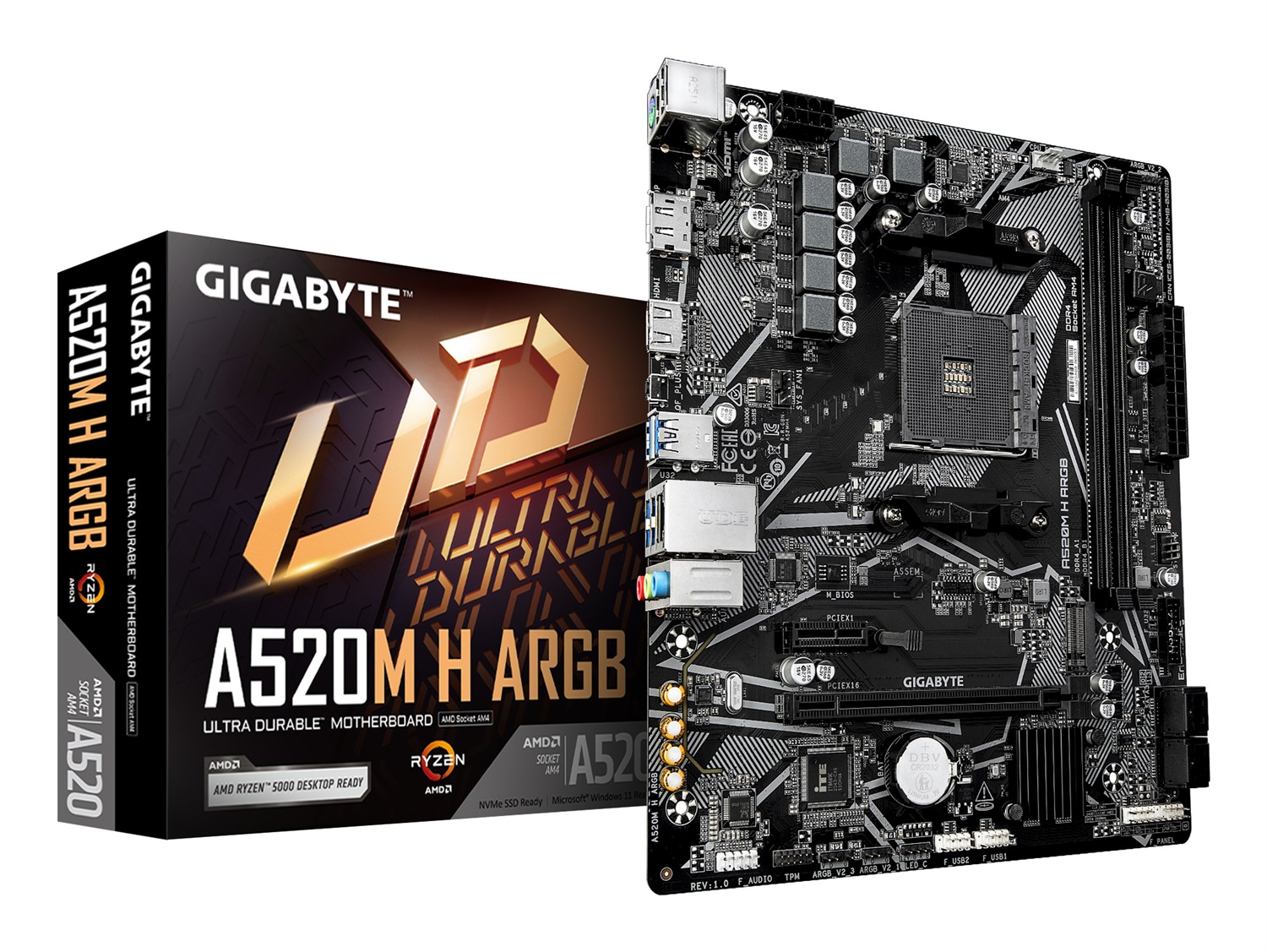 GIGABYTE A520M H ARGB - Scheda Madre AMD A520 Socket AM4 per Ryzen 3000/4000/5000, supporto DDR4 fino a 64 GB