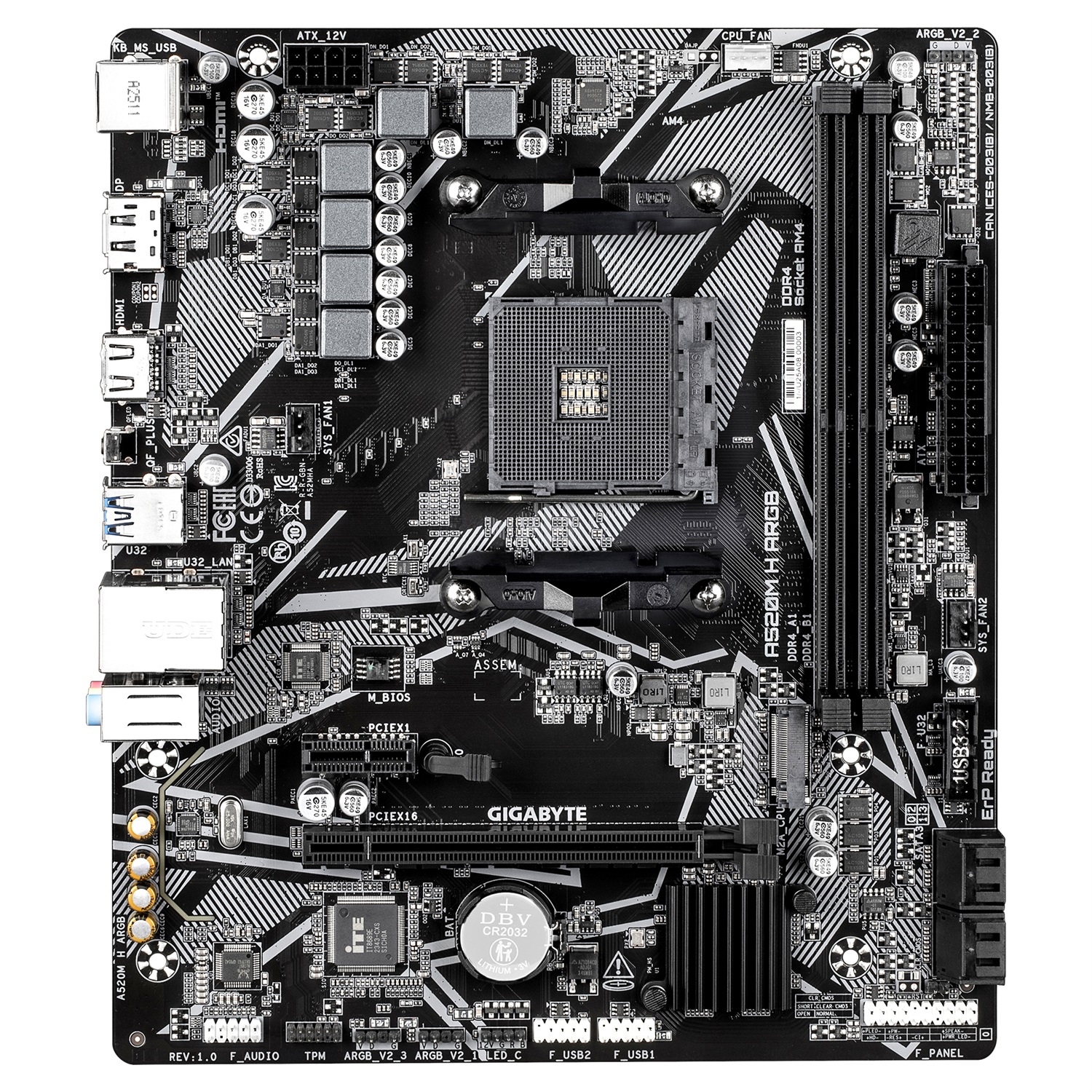 GIGABYTE A520M H ARGB - Scheda Madre AMD A520 Socket AM4 per Ryzen 3000/4000/5000, supporto DDR4 fino a 64 GB