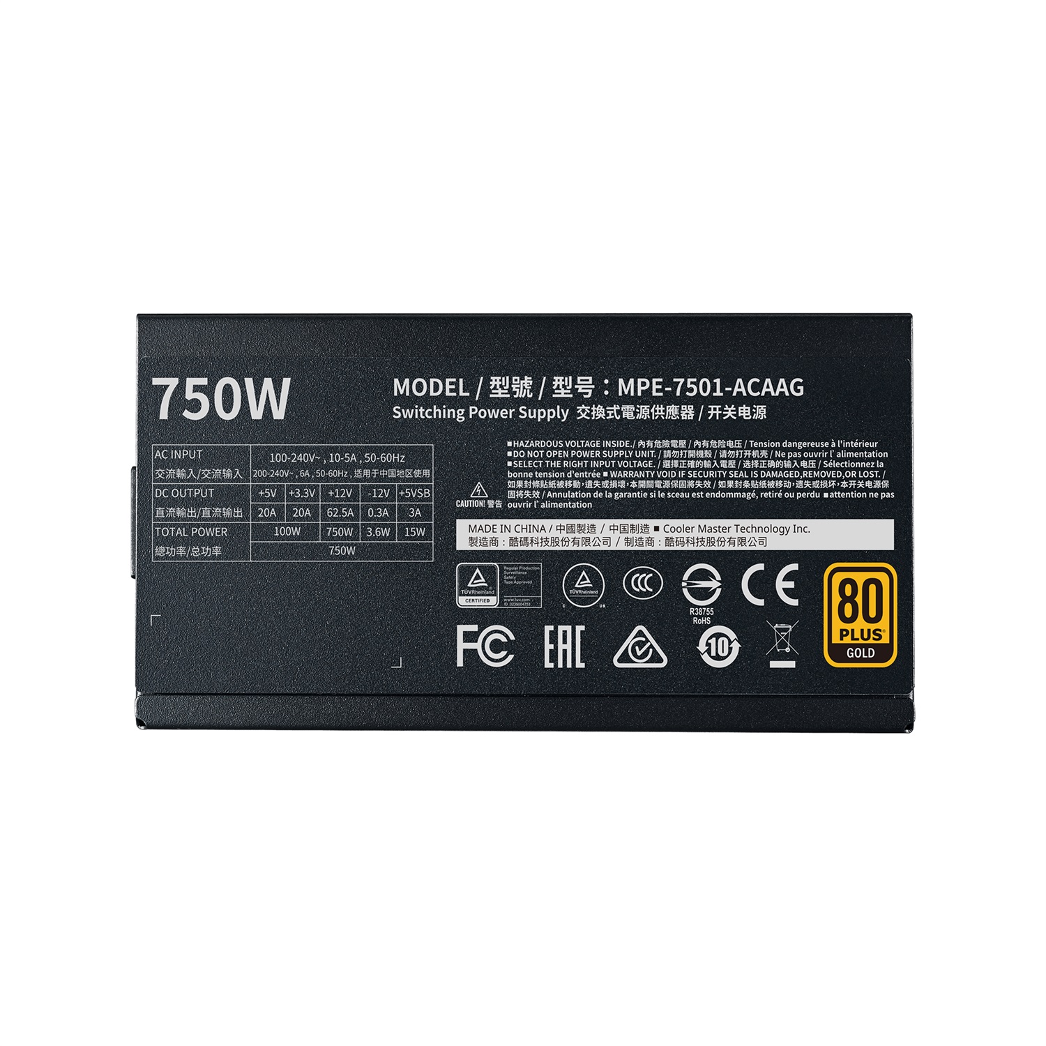 Cooler Master MWE Gold 750 - V2 Alimentatore Completamente Modulare 750W 80 PLUS Gold con Ventola HDB da 120mm e Cavi Piatti Neri