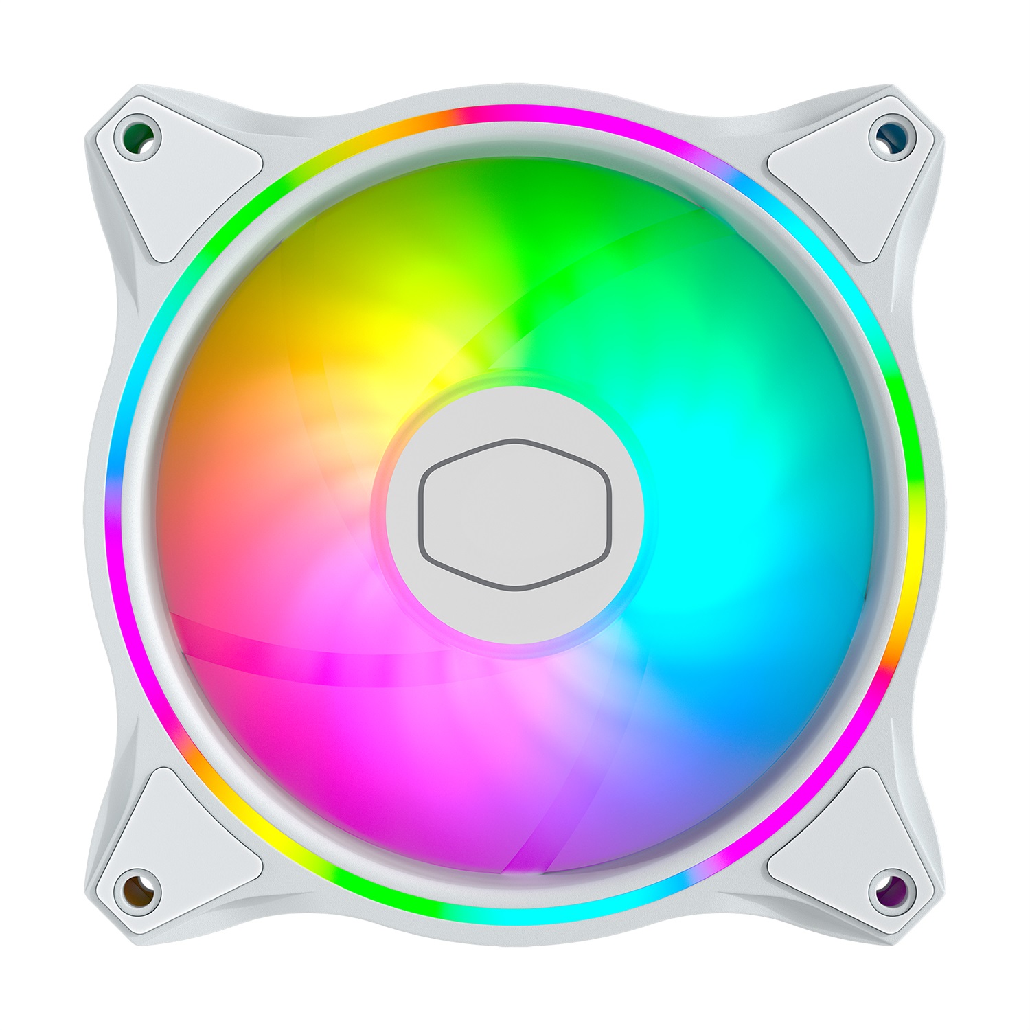 Cooler Master MasterFan MF120 Halo 3in1 White Edition - Ventilatore 12 cm ARGB Indirizzabili, 650-1800 Giri/min, Flusso d'Aria 47,2 pdc/min, Kit da 3 Pezzi