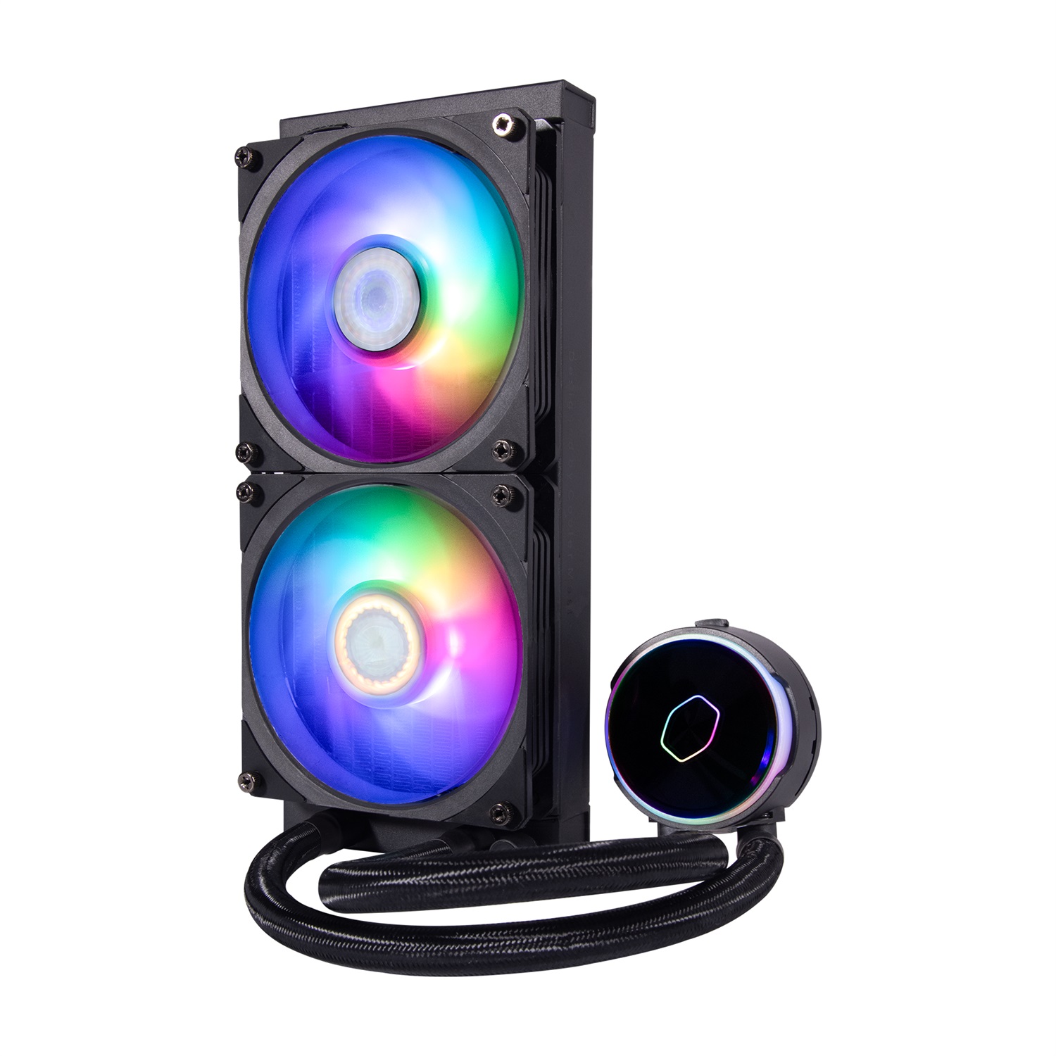 Cooler Master MasterLiquid PL240 Flux - Kit di Raffreddamento a Liquido AIO per CPU, 2 Ventole 120 mm, Radiatore 240 mm, Controller RGB Indirizzabile Gen2, Supporta AMD e Intel