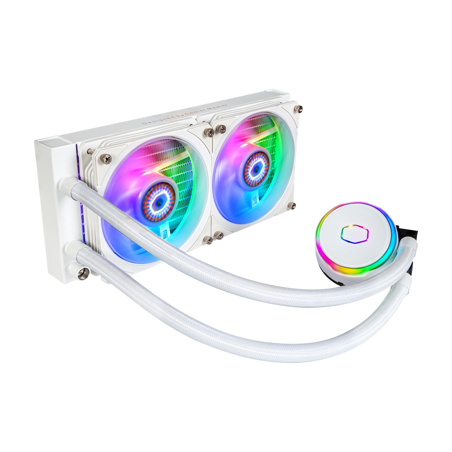 Cooler Master MasterLiquid PL240 Flux White Edition - Kit di Raffreddamento a Liquido AIO con 2 Ventole da 120 mm, Radiatore 240 mm, Illuminazione ARGB, Compatibile con Intel e AMD