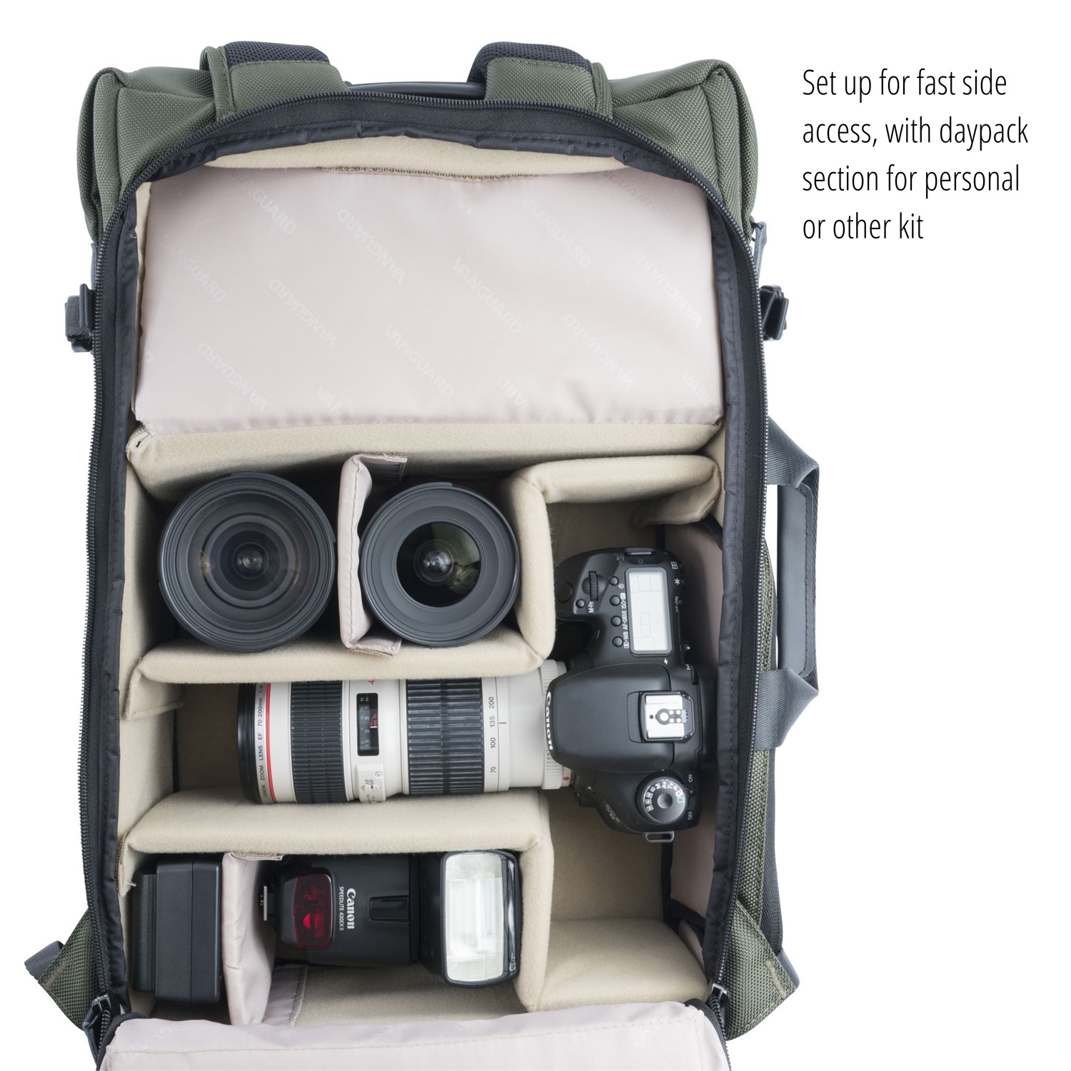 Vanguard Veo Select 49GR - Zaino Verde per Fotocamera e Laptop, Capacità per 1-2 DSLR e Accessori