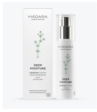 MÁDARA Deep Moisture Crema Viso 50 ml - Idratante Nutriente per Pelli Secche e Molto Secche con Acido Ialuronico e Vitamine C ed E